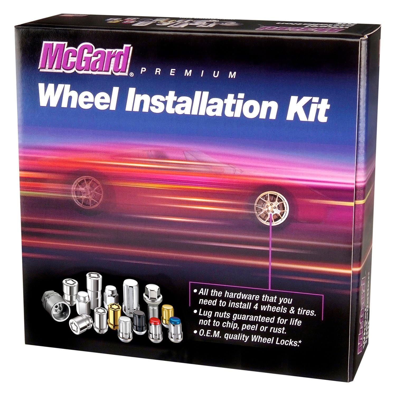 6 Lug McGard Chrome SplineDrive Wheel Installation Kit (M14 x 1.5 Thread Size); Set of 20 Lug Nuts, 1 Installation Tool, 4 Wheel Locks, 1 Key, Key Storage Pouch