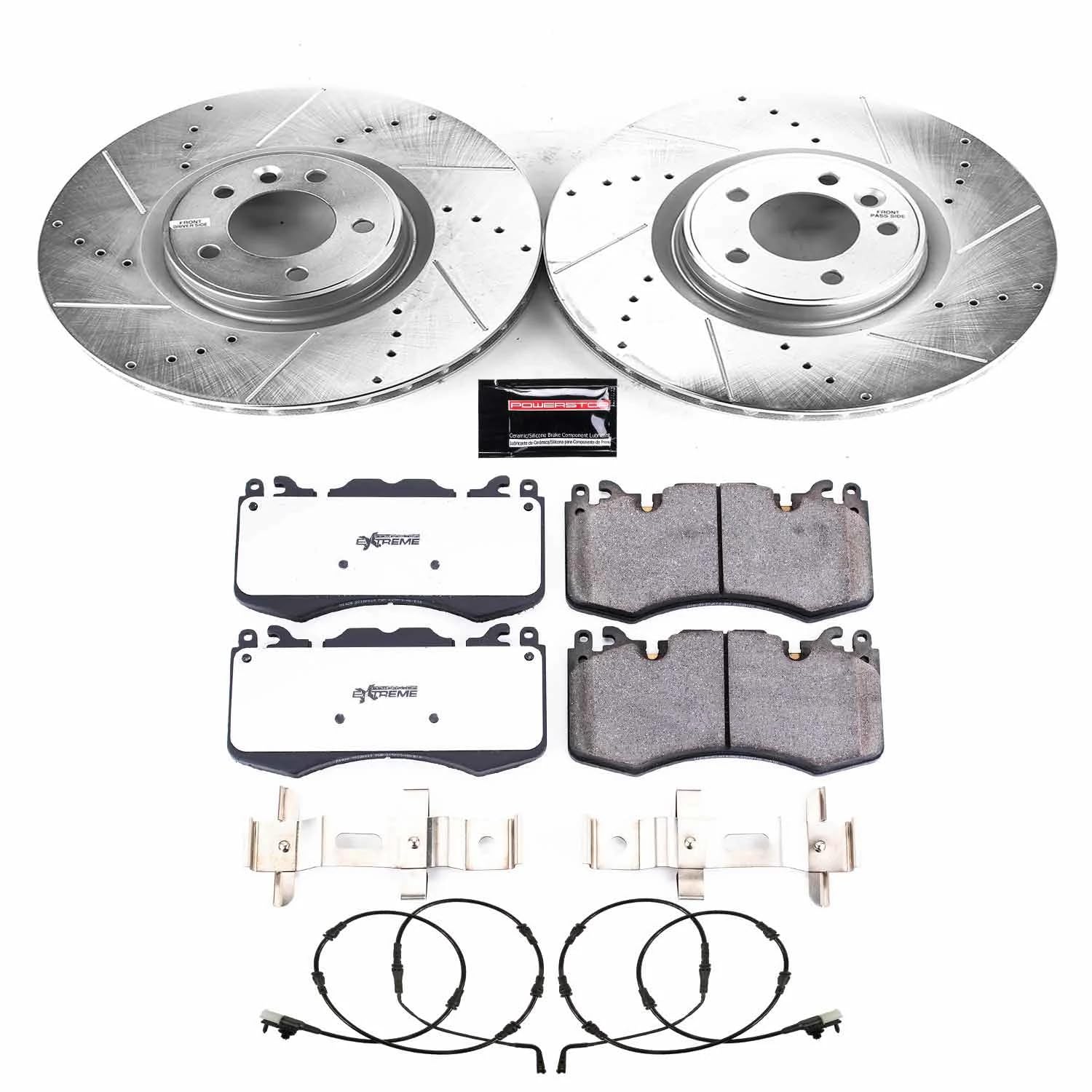Power Stop Brake Kit Front For 2021 2022 2023 2024 2025 Land Rover Discovery - Truck & Tow Carbon Fiber Ceramic Pads & Drilled and Slotted Rotors Replacement, K8473-36