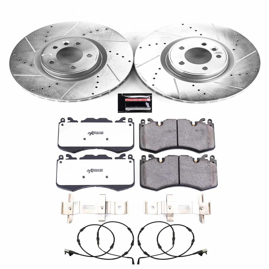 Power Stop Brake Kit Front For 2021 2022 2023 2024 2025 Land Rover Discovery - Truck & Tow Carbon Fiber Ceramic Pads & Drilled and Slotted Rotors Replacement, K8473-36