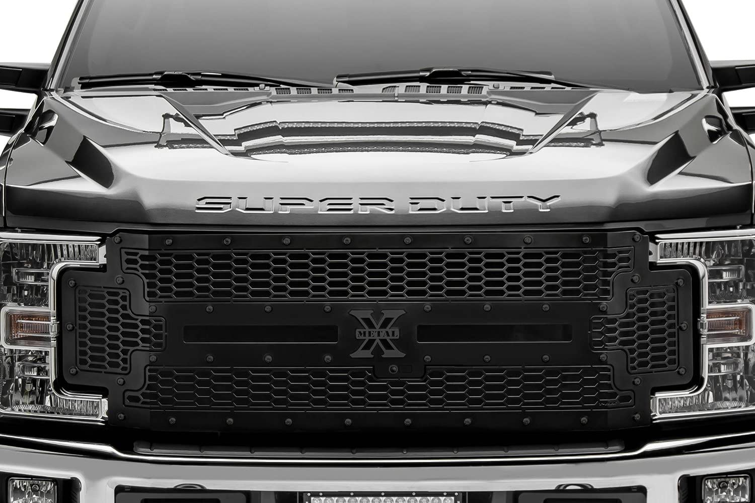 Stealth Laser X Grille, 2017-2019 Super Duty, Black, 1 Pc, Replacement, Black Studs, Fits Vehicles with Camera - PN #7715371-BR