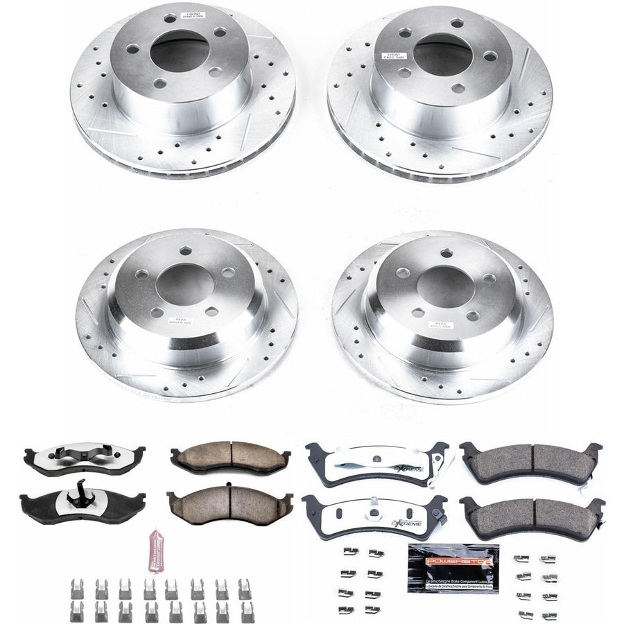Power Stop Brake Kit Front and Rear For 1993 1994 1995 1996 1997 1998 Jeep Grand Cherokee - Truck & Tow Carbon Fiber Ceramic Pads & Drilled and Slotted Rotors Replacement, K2121-36
