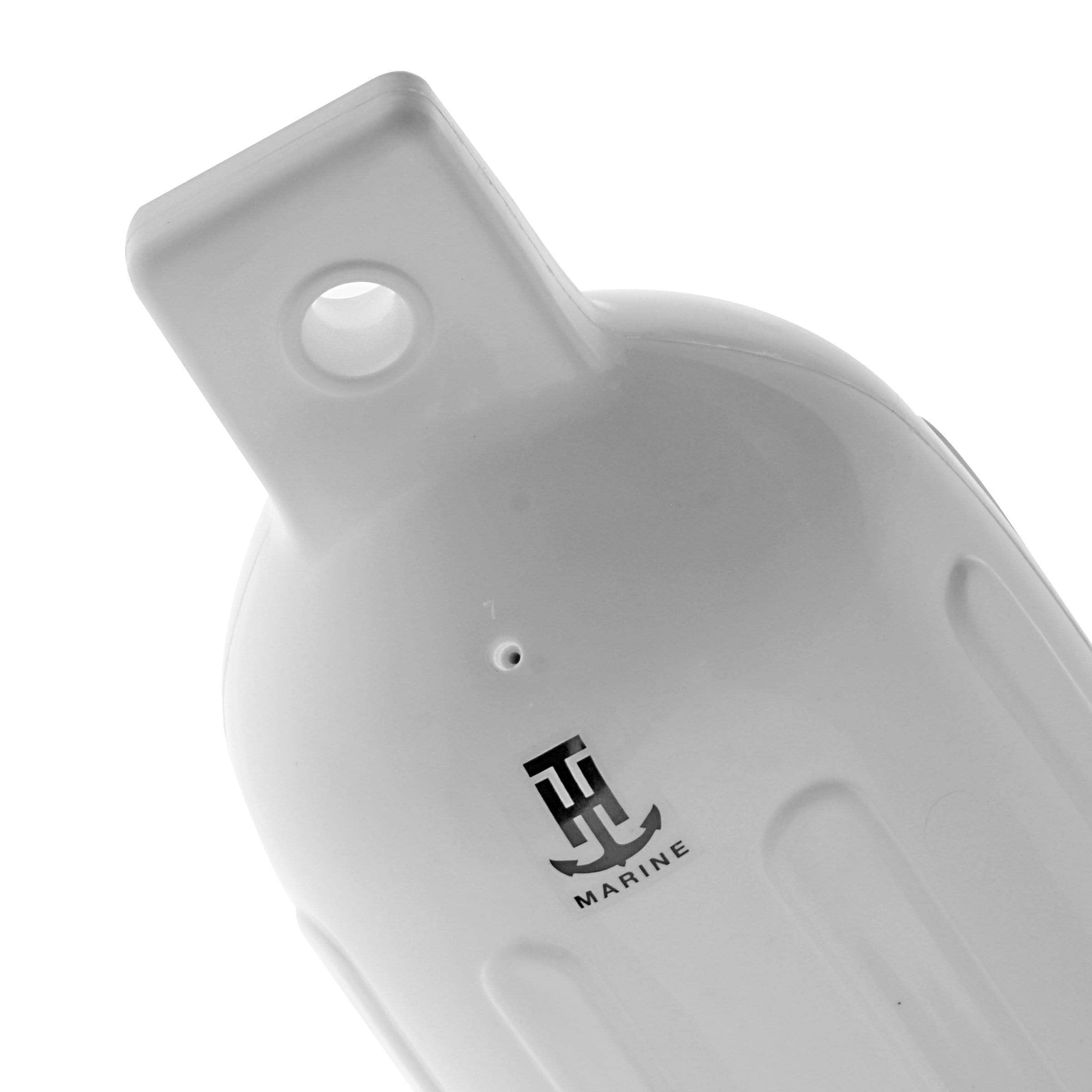 T-H Marine Boat Fender Ribbed | Premium Marine Grade PVC | Two Eye Holes for Horizontal or Vertical Deployment | 5.5" x 20", White