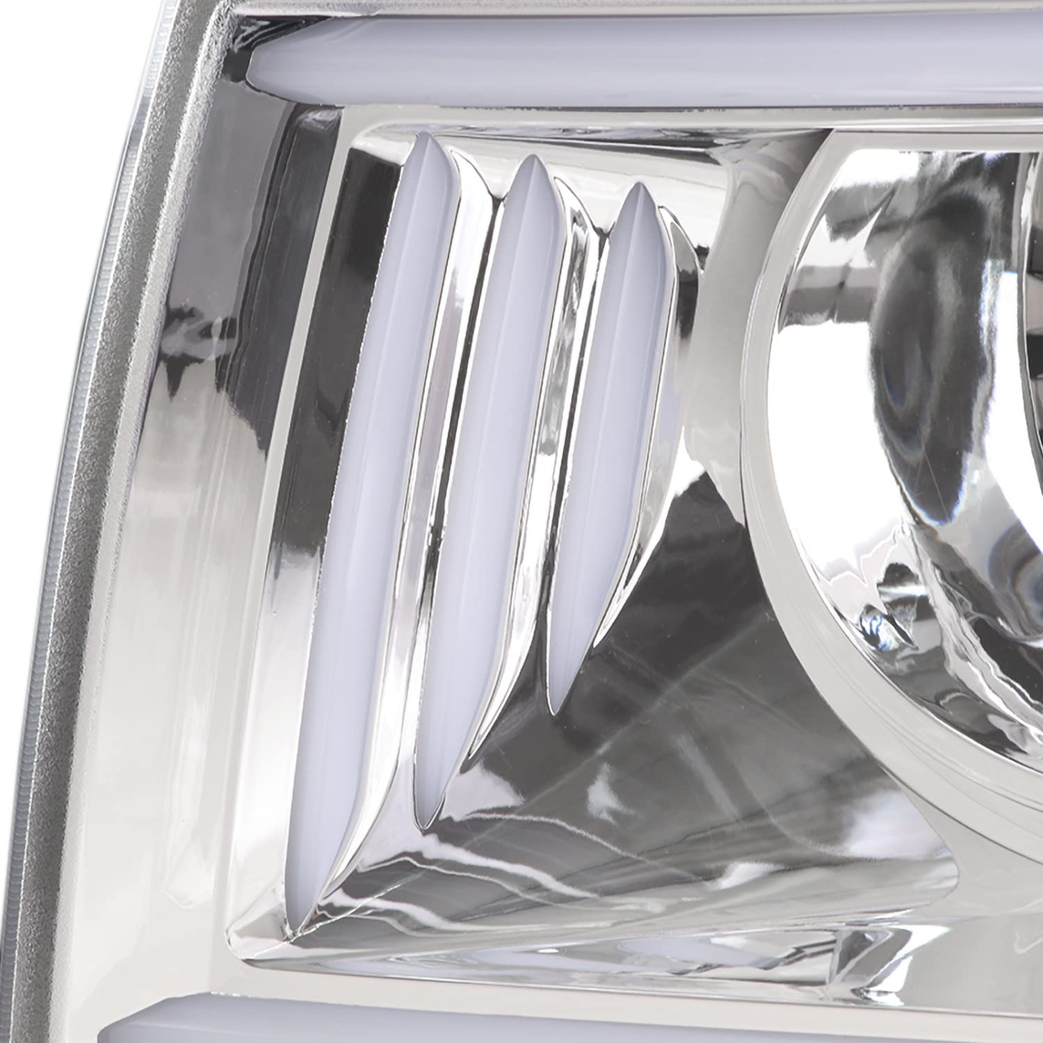 Chrome Projector Headlights w/LED Tube SPEC-D TUNING Compatible with 2009-2014 Ford F150, Left + Right Pair Headlamps Assembly