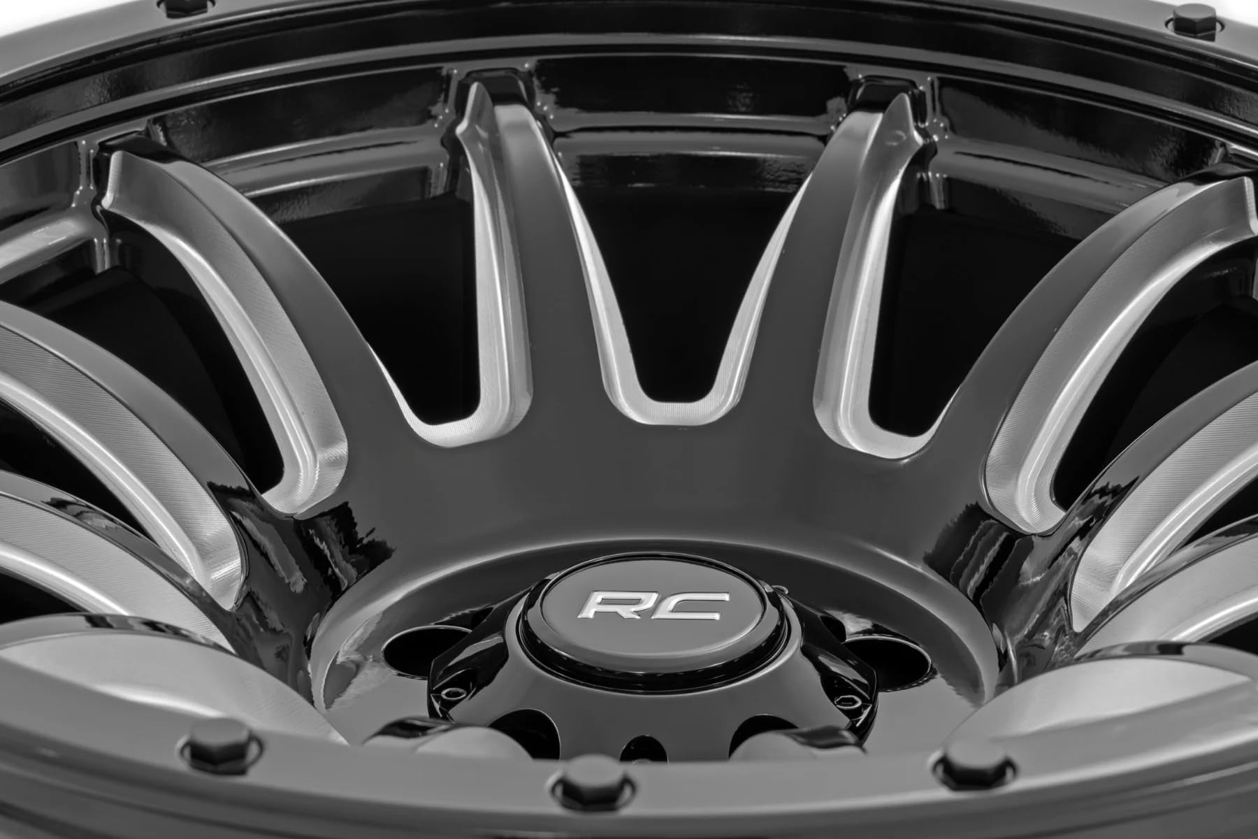 20x10 Wheel Rough Country 90 Series - 8x170mm Bolt Pattern, 19mm Offset, One Piece Aluminum Rim, Gloss Black Finish with Machined 12-Spoke Design for Trucks, Jeeps, Off-Road
