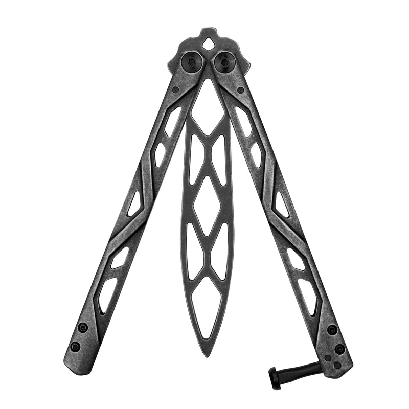 Balanza Kershaw Flipping Butterfly Trainer Knife, BlackWash Design, 4.3 Inch Rounded Stainless Steel Drop Point Blade, EDC Knife with Manual Opening, Butterfly Pocket Knife for Men and Women