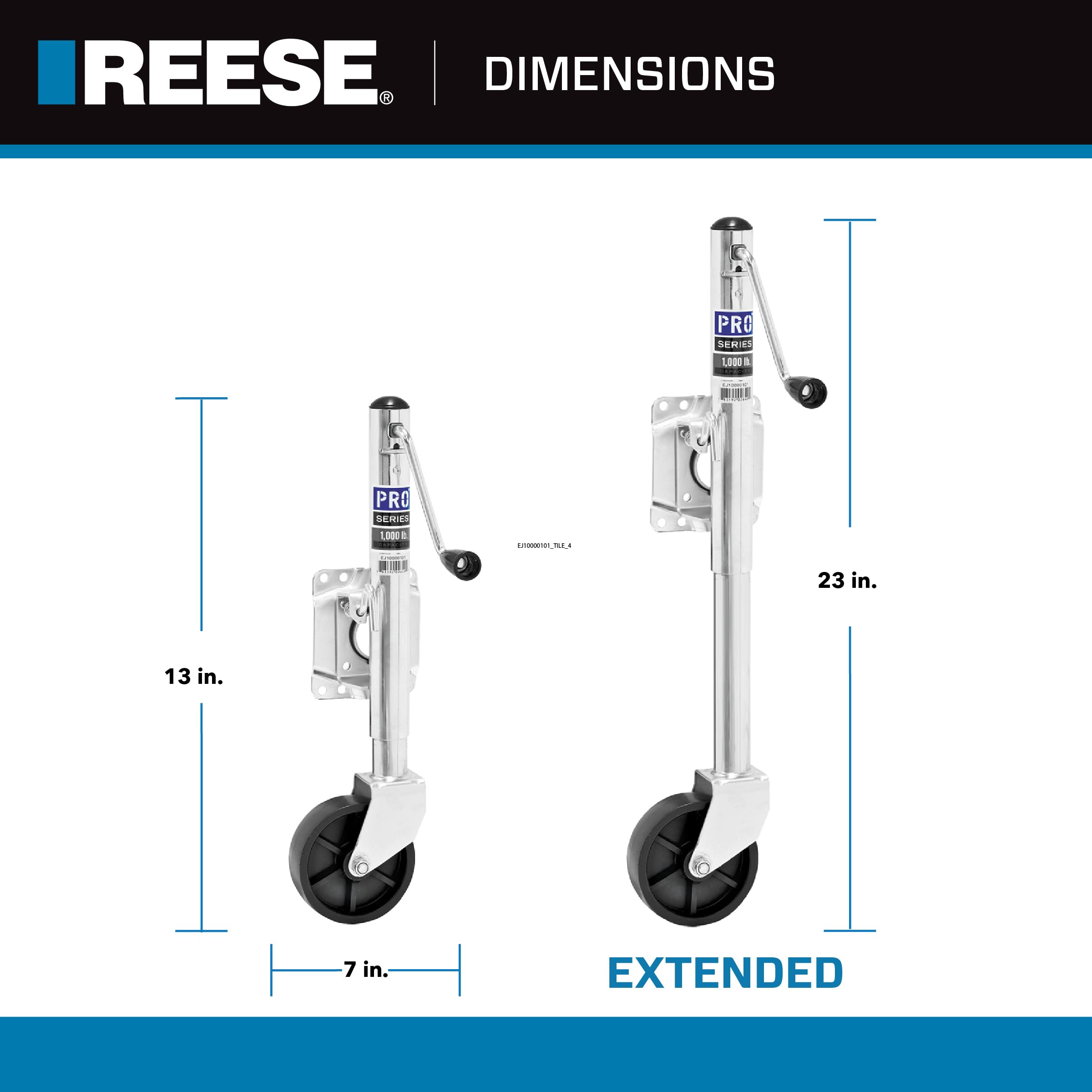 REESE Pro Series Utility Trailer Jack EJ10000101, Side Mount, 1,000 lbs. Lift Capacity, Sidewind, Bolt-On, 10 Inch Travel
