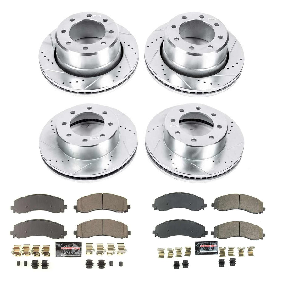 Power Stop Z23 K8640 Front and Rear Brake Kit Drilled and Slotted Brake Rotors & Carbon Ceramic Brake Pads For 2019 2020 2021 2022 Ram 2500