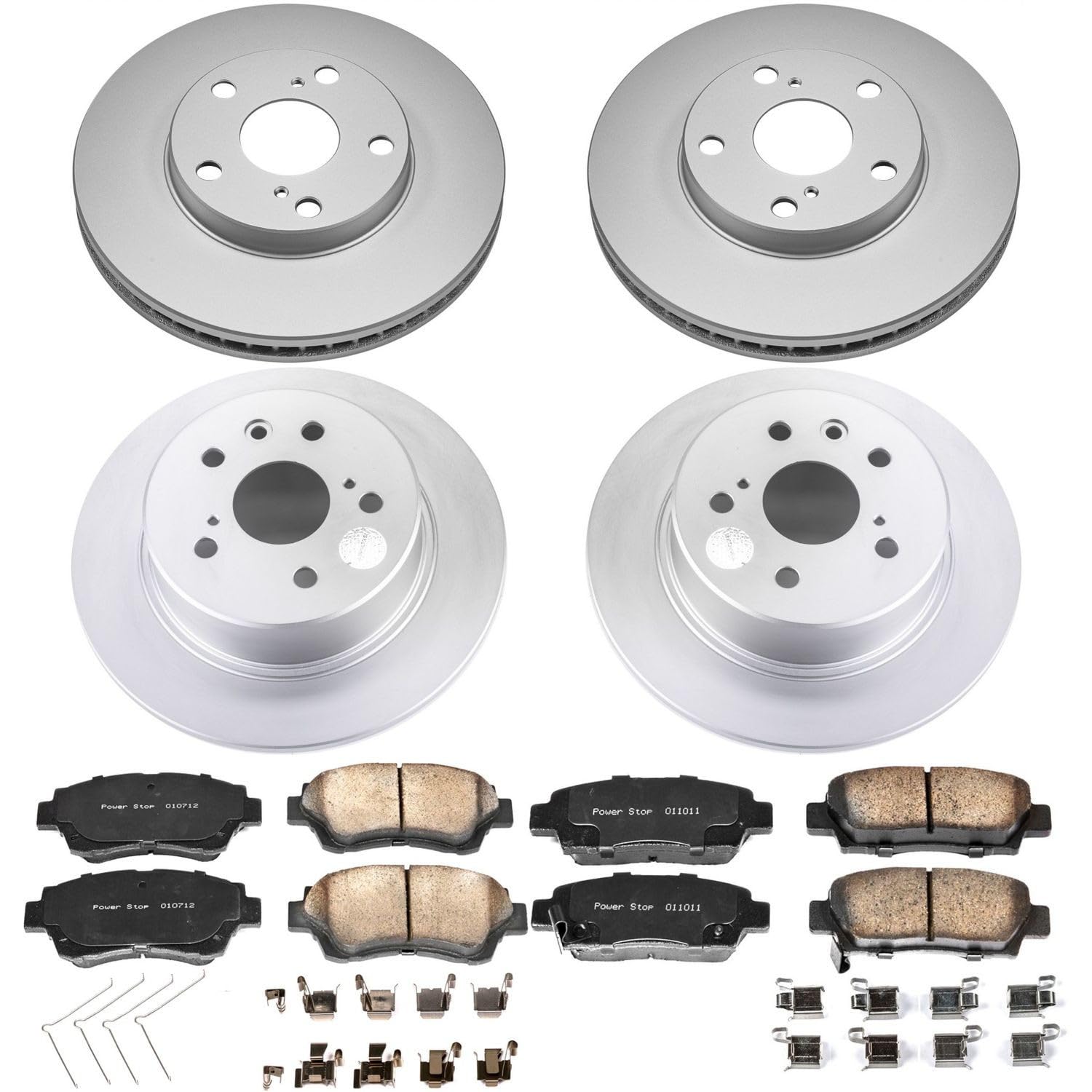 Power Stop Coated Brake Rotor and Ceramic Brake Pads CRK4359- Front & Rear For Toyota Avalon 1995-1997 [Model Specific]