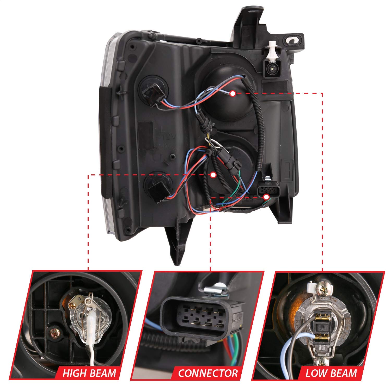 CHEVY SILVERADO 1500 ANZO USA 07-13 / 2500HD/3500HD 07-14 PROJECTOR PLANK SWITCHBACK HEADLIGHTS BLACK