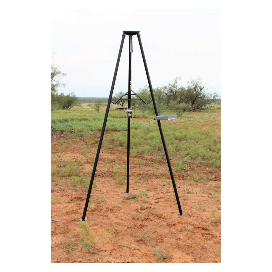 HME Black Steel Tri-Pod Game Hunting Hoist | Economical & Convenient Support Stand | Up to 300 lb. Capacity, 98" Lift Height