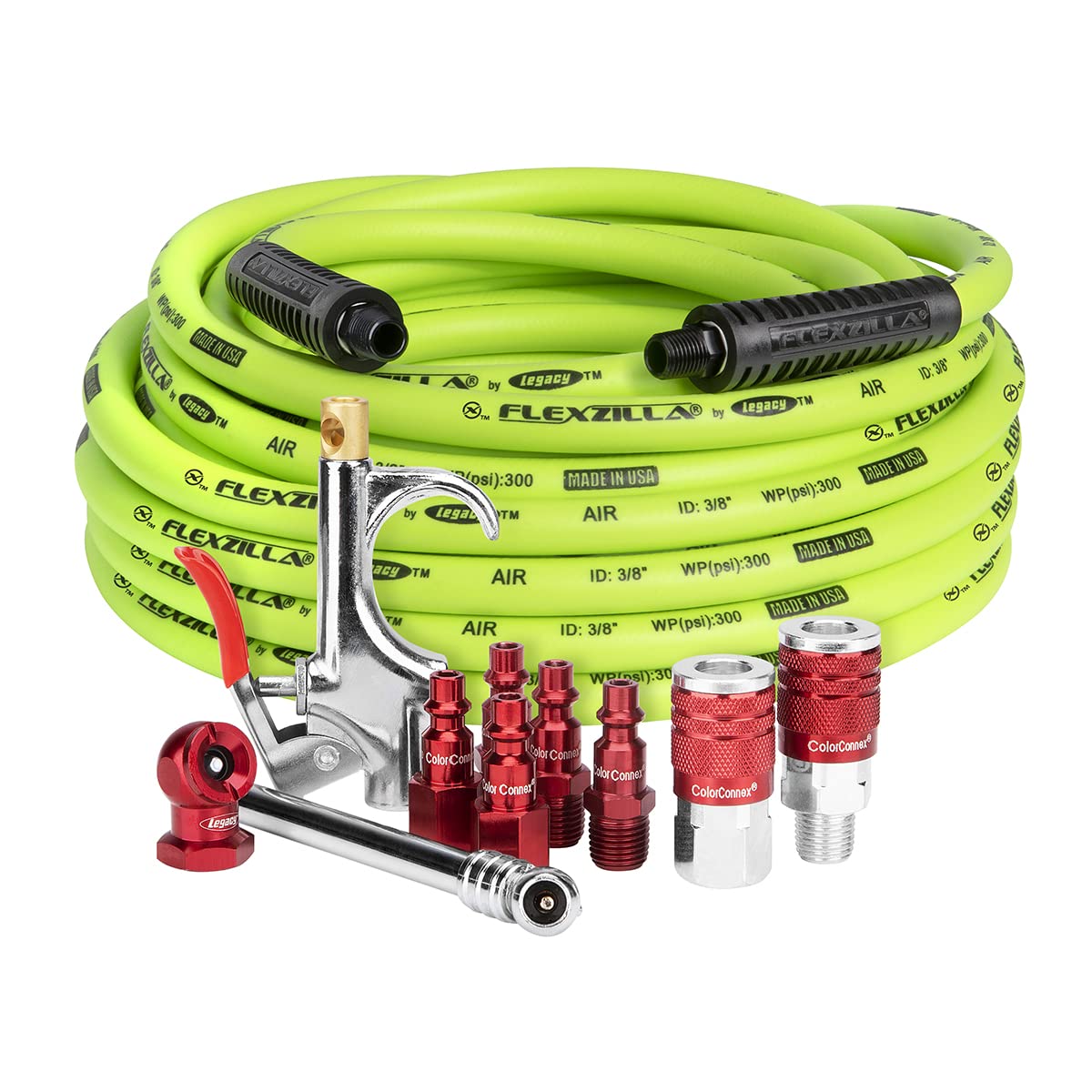 Flexzilla Legacy HFZCLB11D 3/8" x 50' Air Compressor Hose 11 pc Coupler Plug Blow Gun Kit
