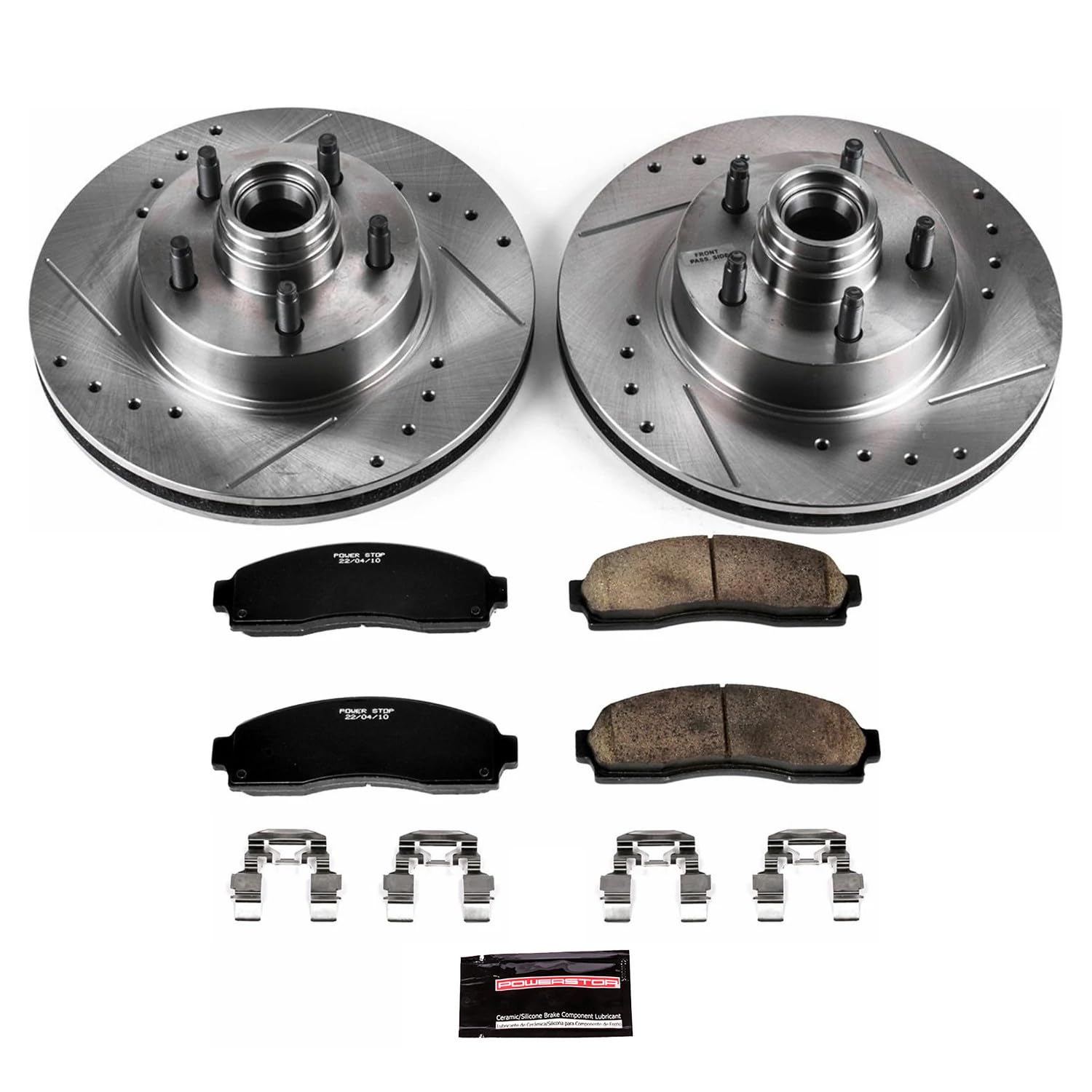 Power Stop K1857 Z23 Carbon Fiber Brake Pads with Drilled & Slotted Brake Rotors Kit For Ford Ranger, Mazda B2300, Mazda B3000, Mazda B4000 [Model Specific]