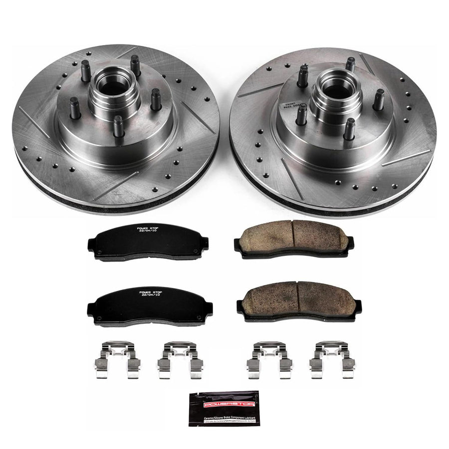 Power Stop K1857 Z23 Carbon Fiber Brake Pads with Drilled & Slotted Brake Rotors Kit For Ford Ranger, Mazda B2300, Mazda B3000, Mazda B4000 [Model Specific]