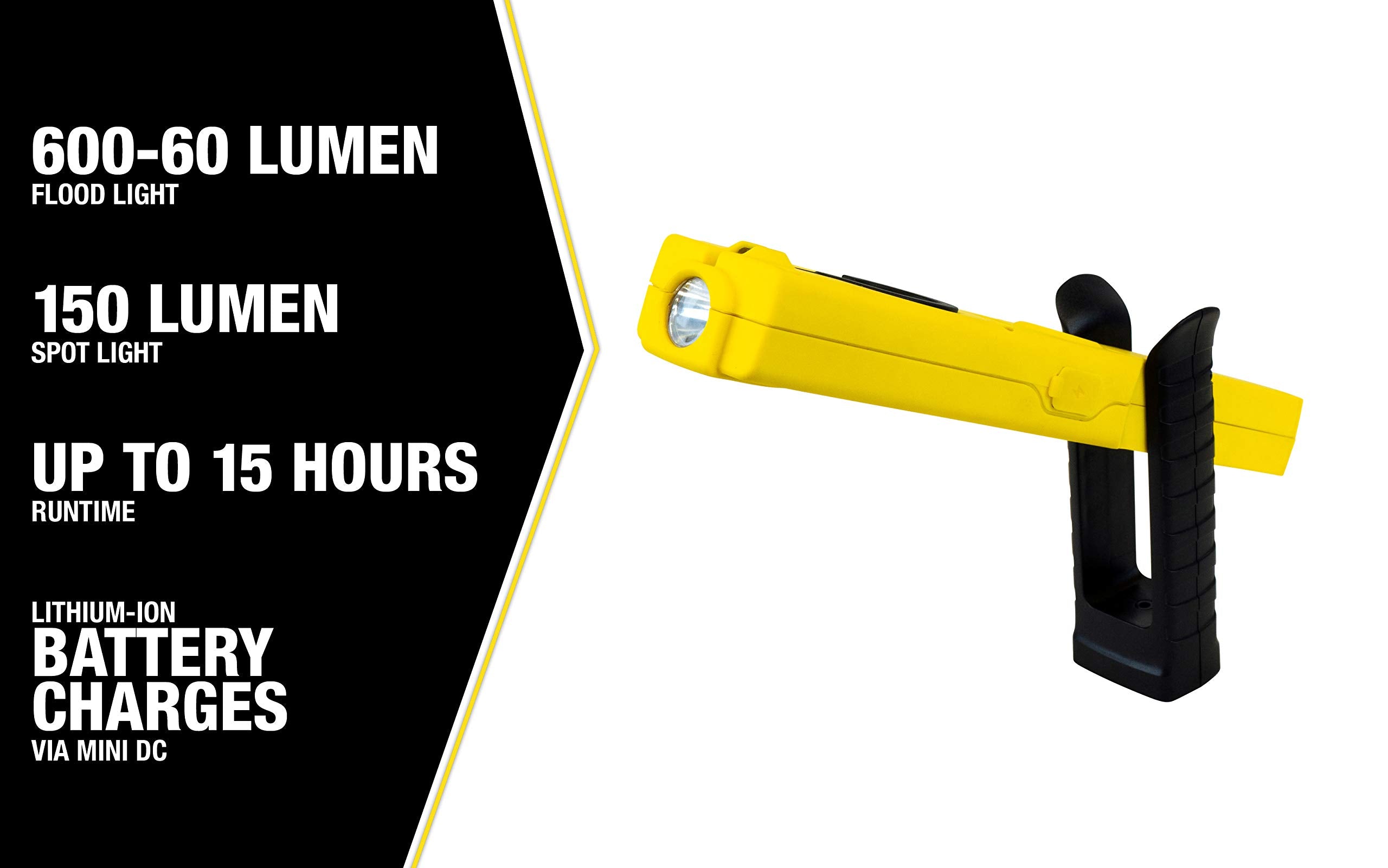 600 Lumen Yellow Jacket LED Rechargeable Handheld Task Light with Magnetic Base and Hang Hook (HHL1060R)