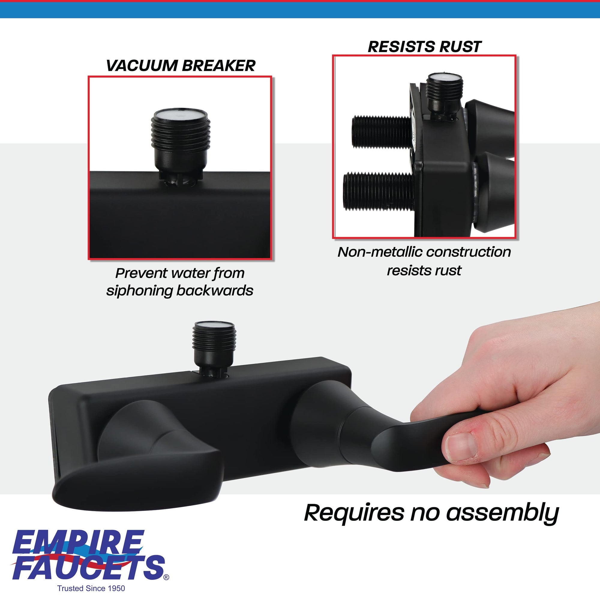 Double Lever Empire Faucets Shower Valve, 1pc - Matte Black RV Bathroom Faucet Valve, Non-Metallic with Vacuum Breaker