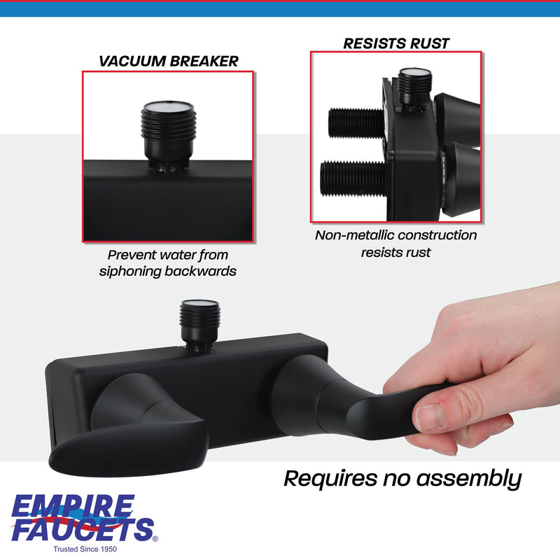 Double Lever Empire Faucets Shower Valve, 1pc - Matte Black RV Bathroom Faucet Valve, Non-Metallic with Vacuum Breaker