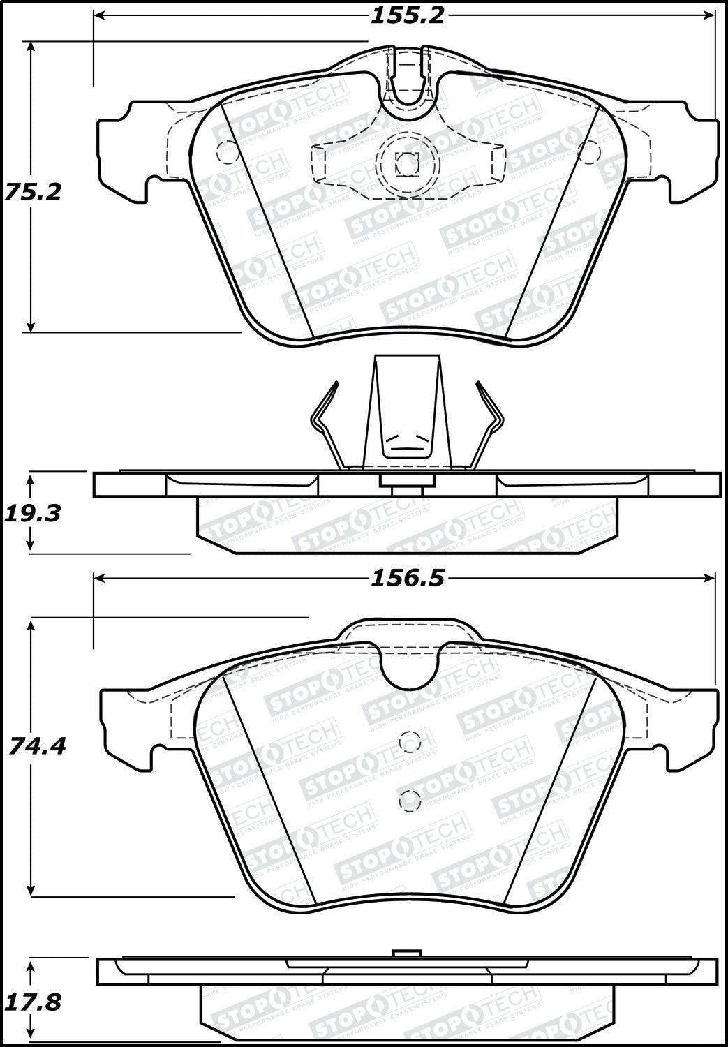 Front StopTech 308.12400 Brake Pads with Shims and Hardware Street