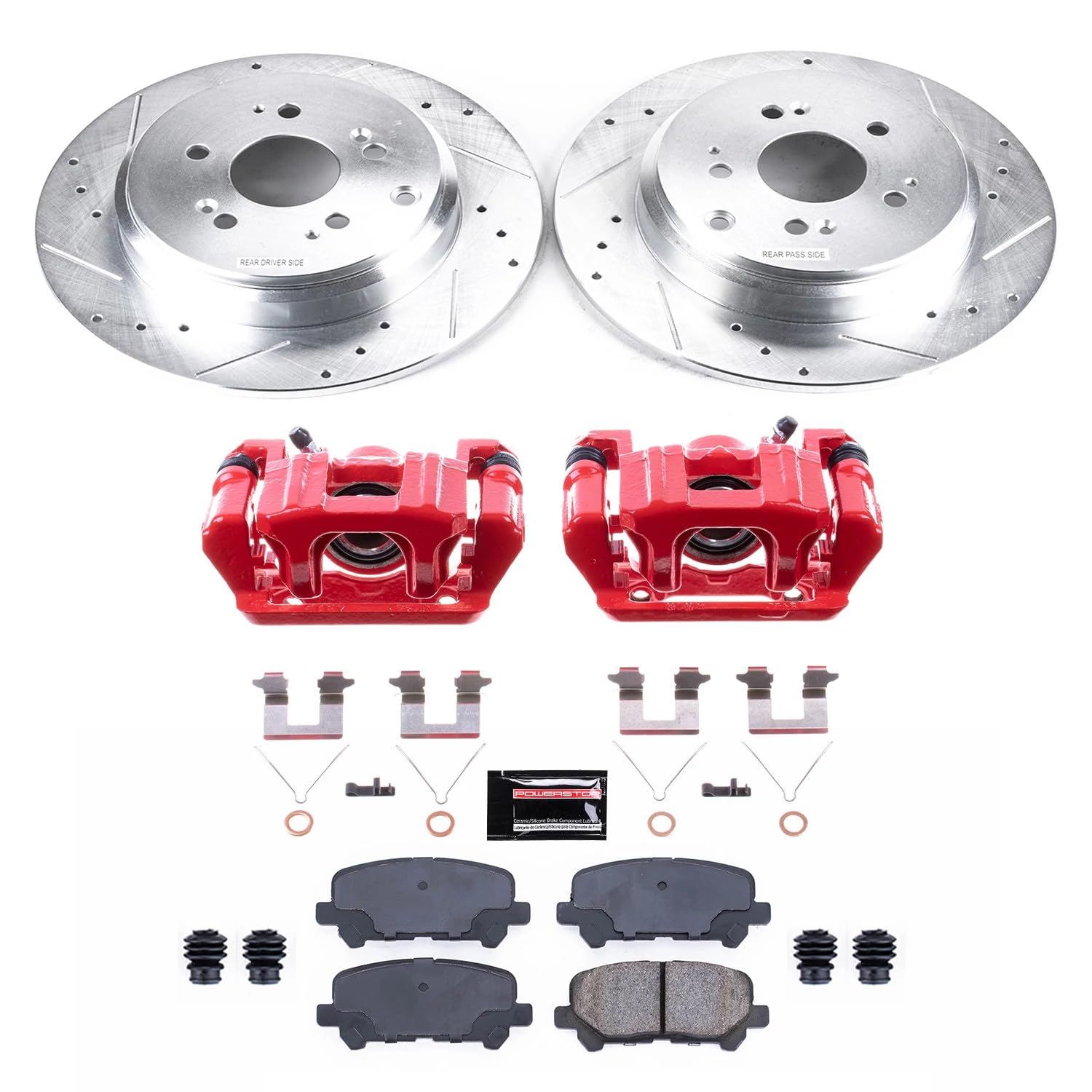 Power Stop Z23 Evolution KC4685B Rear Caliper Kit-Drilled/Slotted Rotors, Carbon Ceramic Brake Pads & Calipers For Honda Pilot 2009-2011 [Model Specific]