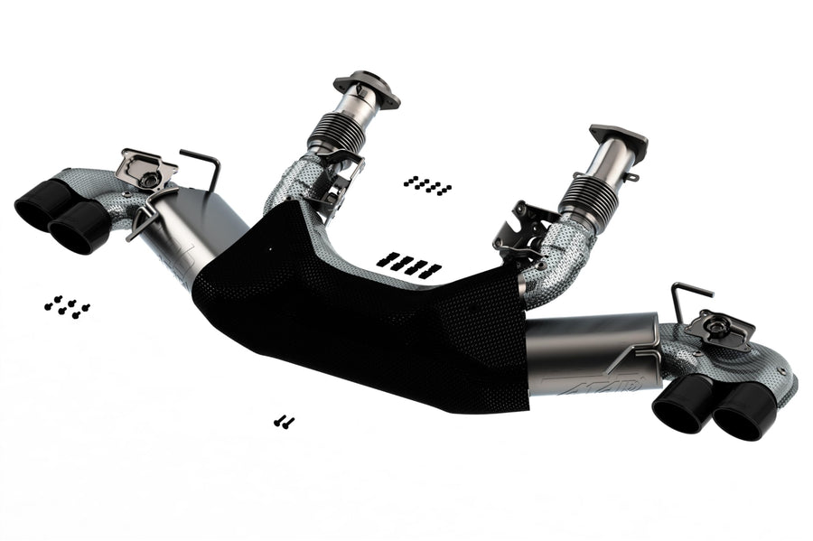 Borla 6.2 ATAK 2020 Chevrolet Corvette C8 Exhaust System Dual Round Rolled A/C Black Chrome Tips - 140839BC