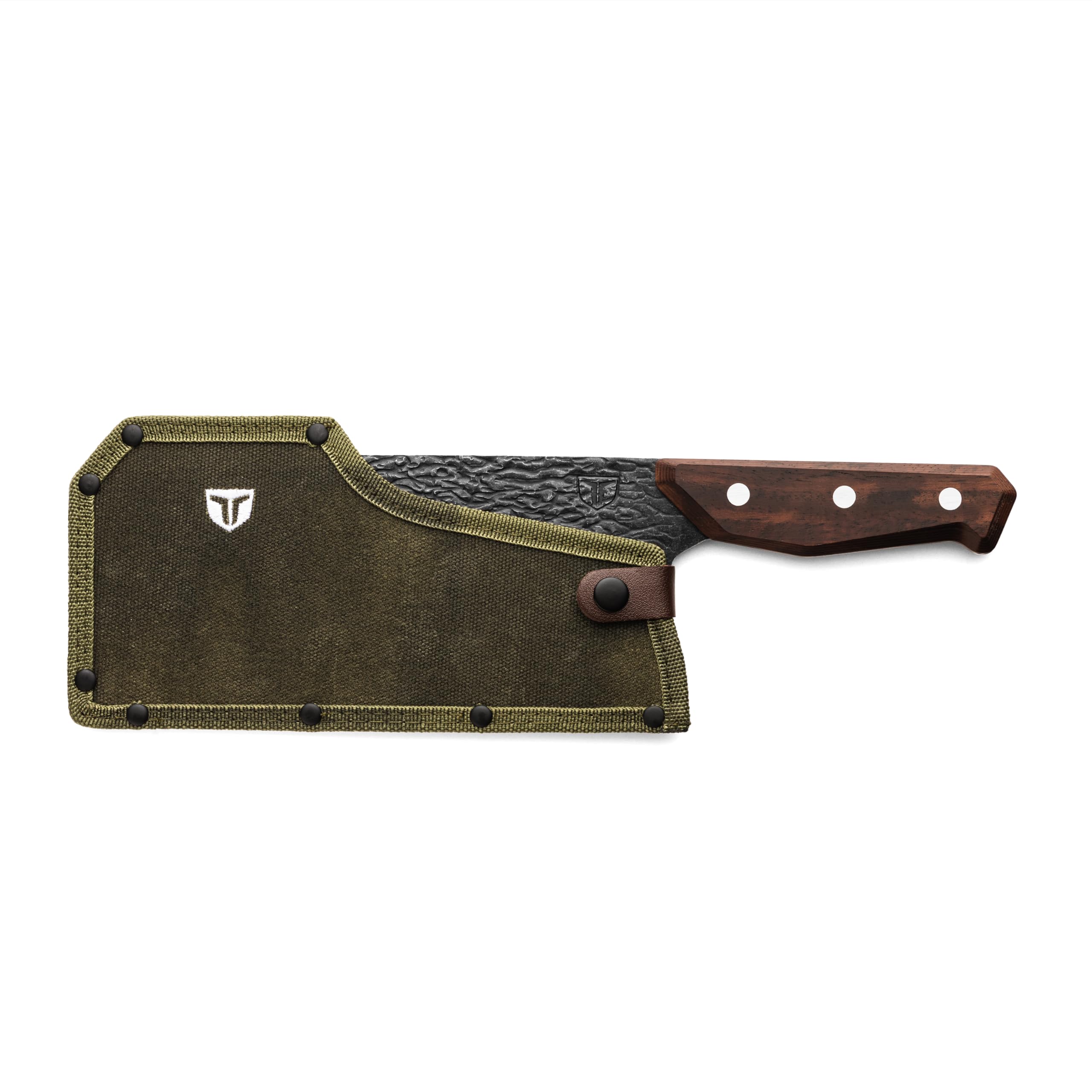 PrimalForge TRUE Cleaver Knife | Cutting Meat, Chopping Fruits & Vegetables, Home & Professional Knife, Rugged Stonewash Finish, Sharp 5Cr15MoV Stainless-Steel, Wood Handle, Hand Forged Appearance