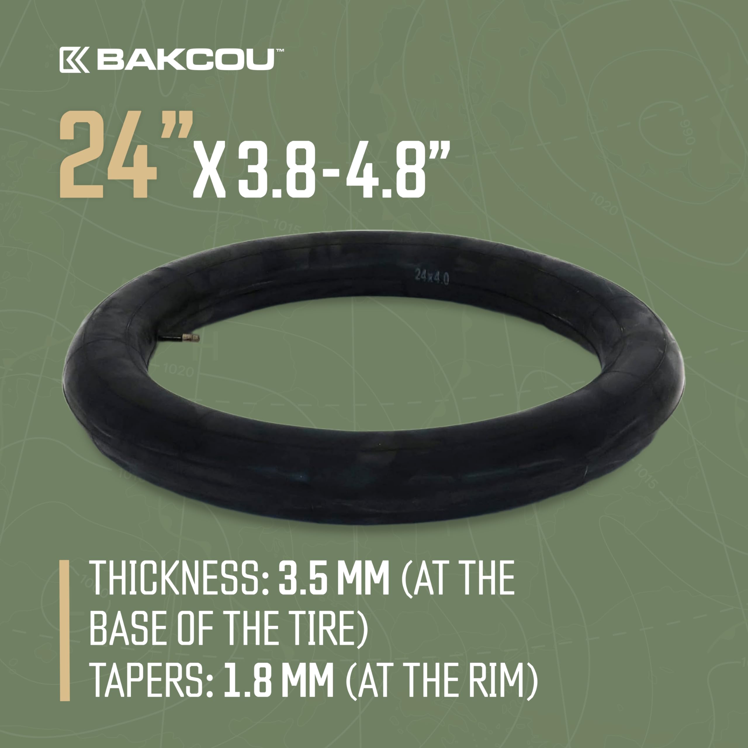 24x4 Bakcou Heavy-Duty Fat Tire Tube - Military-Grade Butyl Rubber, Schrader Valve, 3.5mm Thickness - Compatible with Electric & Mountain Bikes