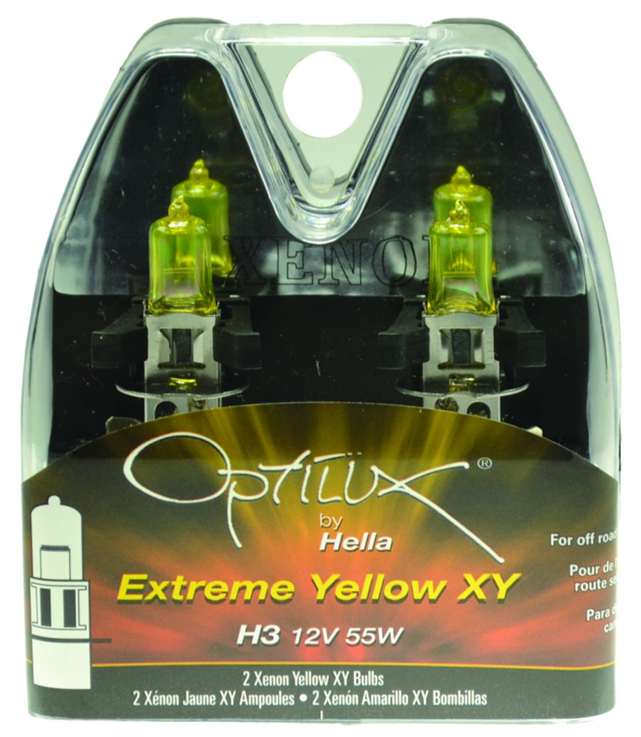 Hella H71070662 H3 Xenon Yellow Optilux Series Halogen Bulbs, 12V, 55W, 2 Pack