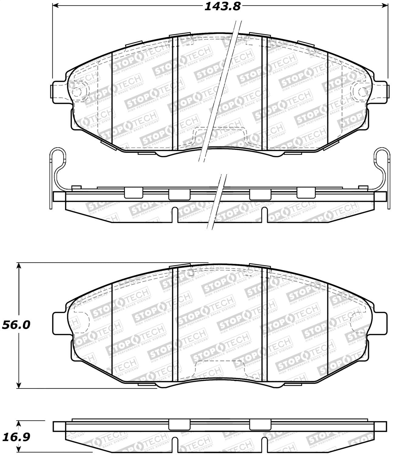Front StopTech 308.10310 Brake Pads with Shims and Hardware Street