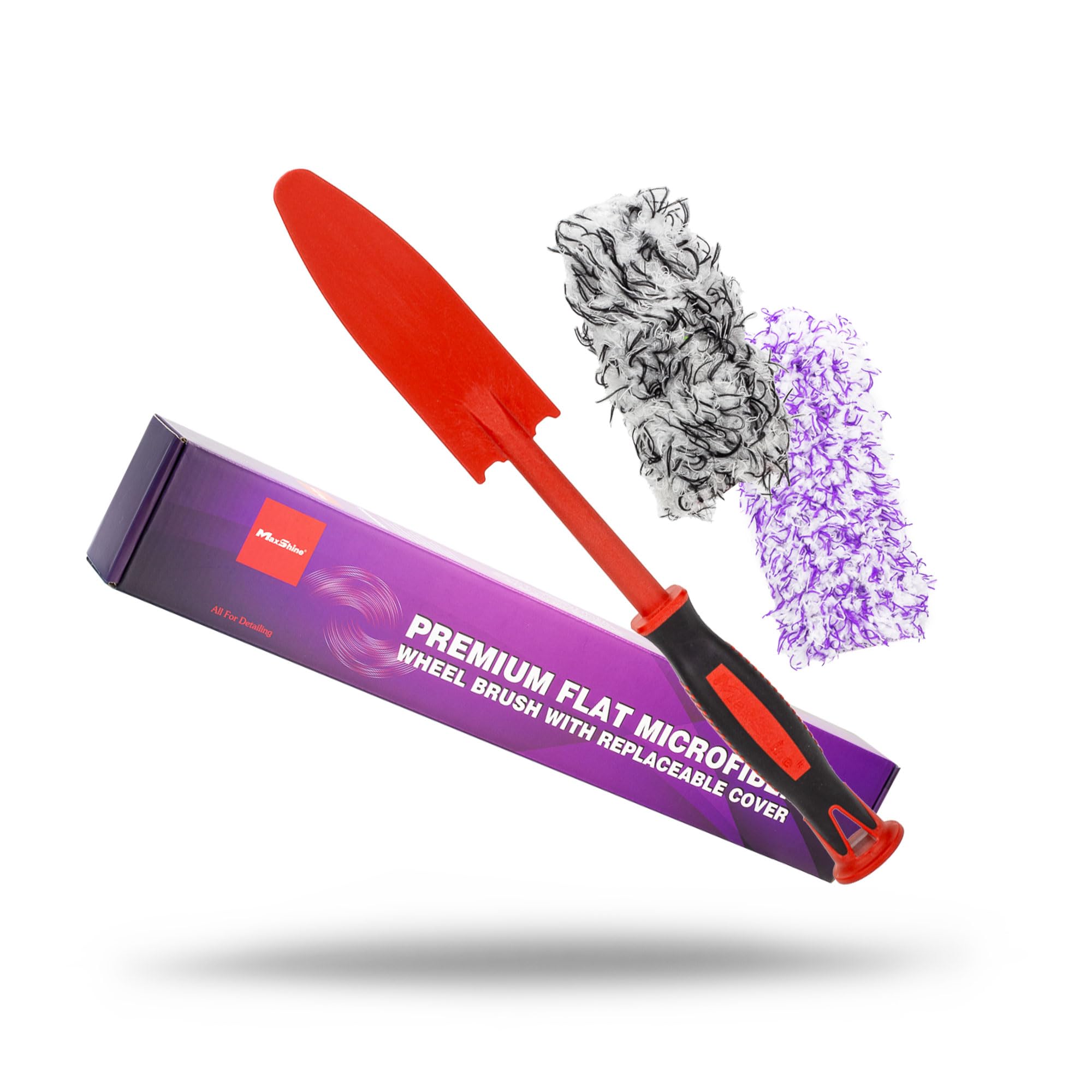 Maxshine Premium Purple & White Large Universal Flat Microfiber Brush – Detailing Tool for Tight Spaces – Removable Head with Extra Covers – Interior Cleaning Accessory