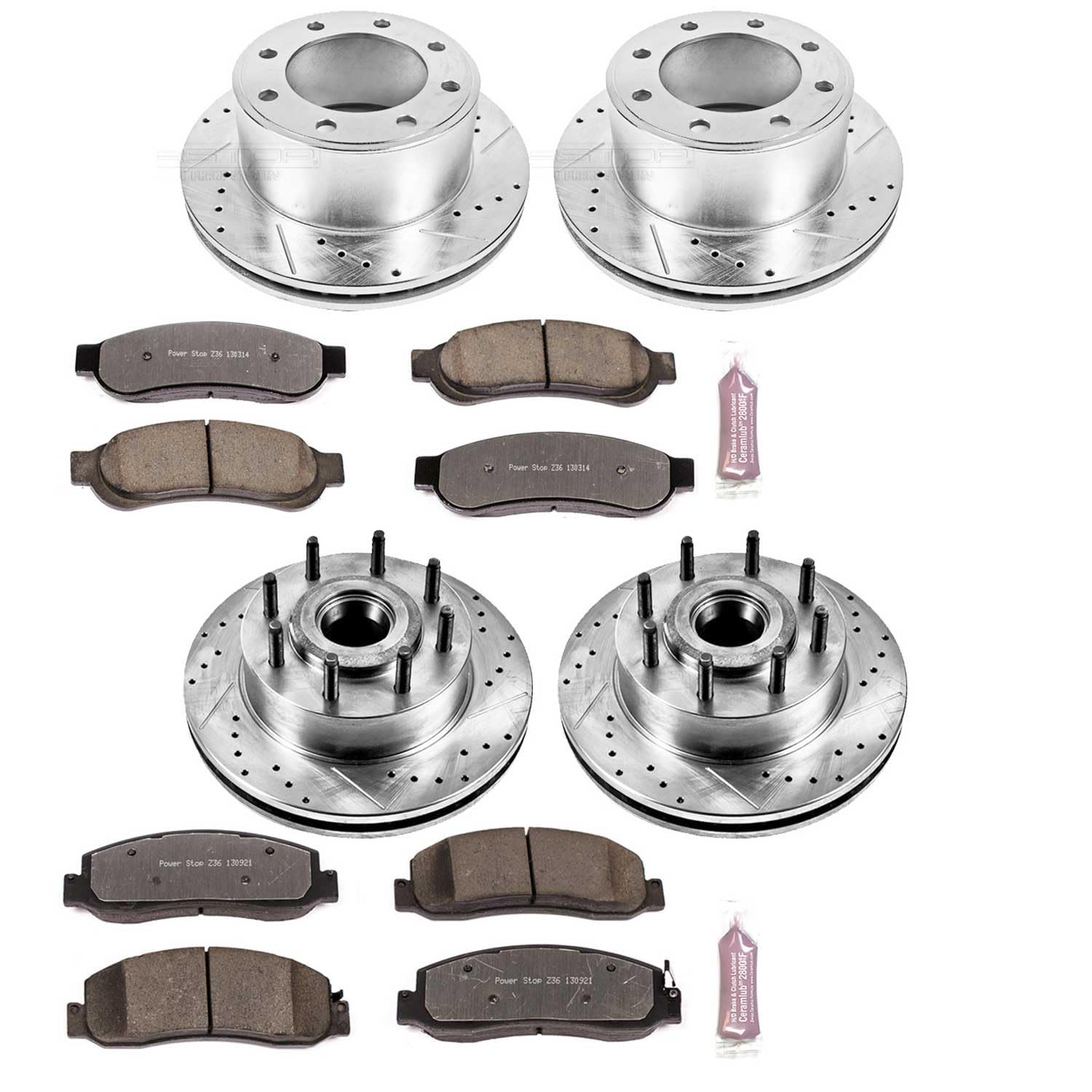 Power Stop K5590-36 Z36 Truck & Tow Front and Rear Brake Kit, Carbon Fiber Ceramic Brake Pads and Drilled/Slotted Brake Rotors