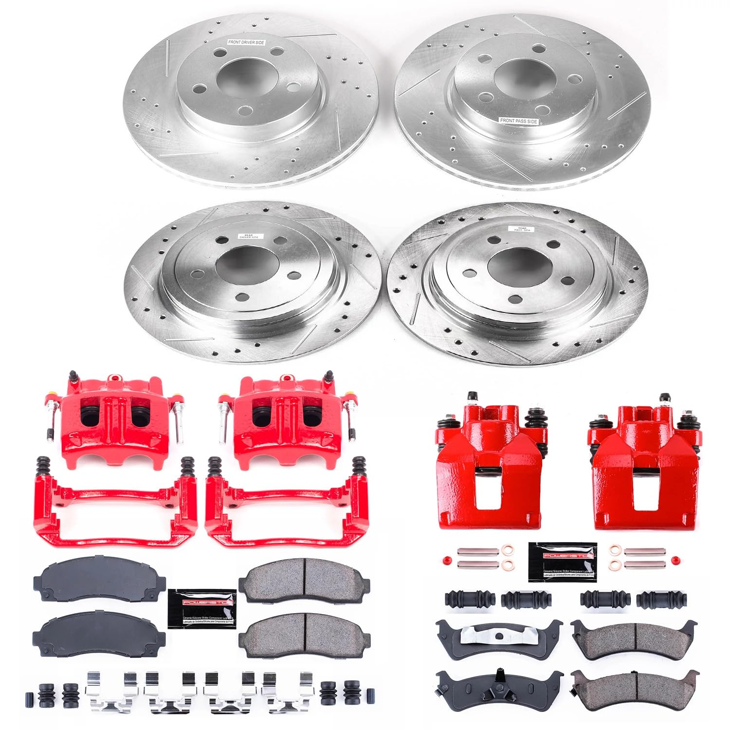 Power Stop Z23 Evolution Brake Caliper Kit- Front and Rear Brake Rotors, Brake Pads For Ford Explorer Sport 2003 [Model Specific]