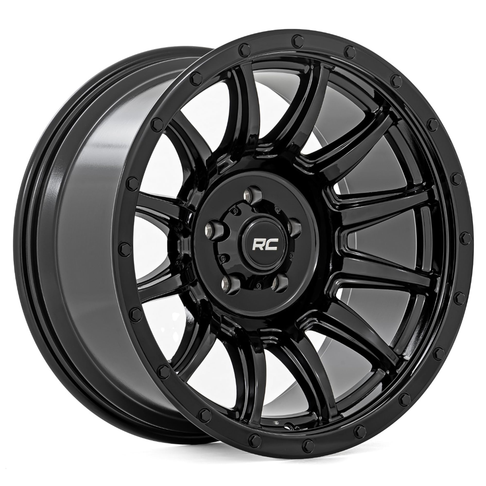 90 Series Rough Country One-Piece Aluminum Wheel - 18 x 9, 6x5.5" Bolt Pattern, 12mm Offset, Gloss Black 12-Spoke Design