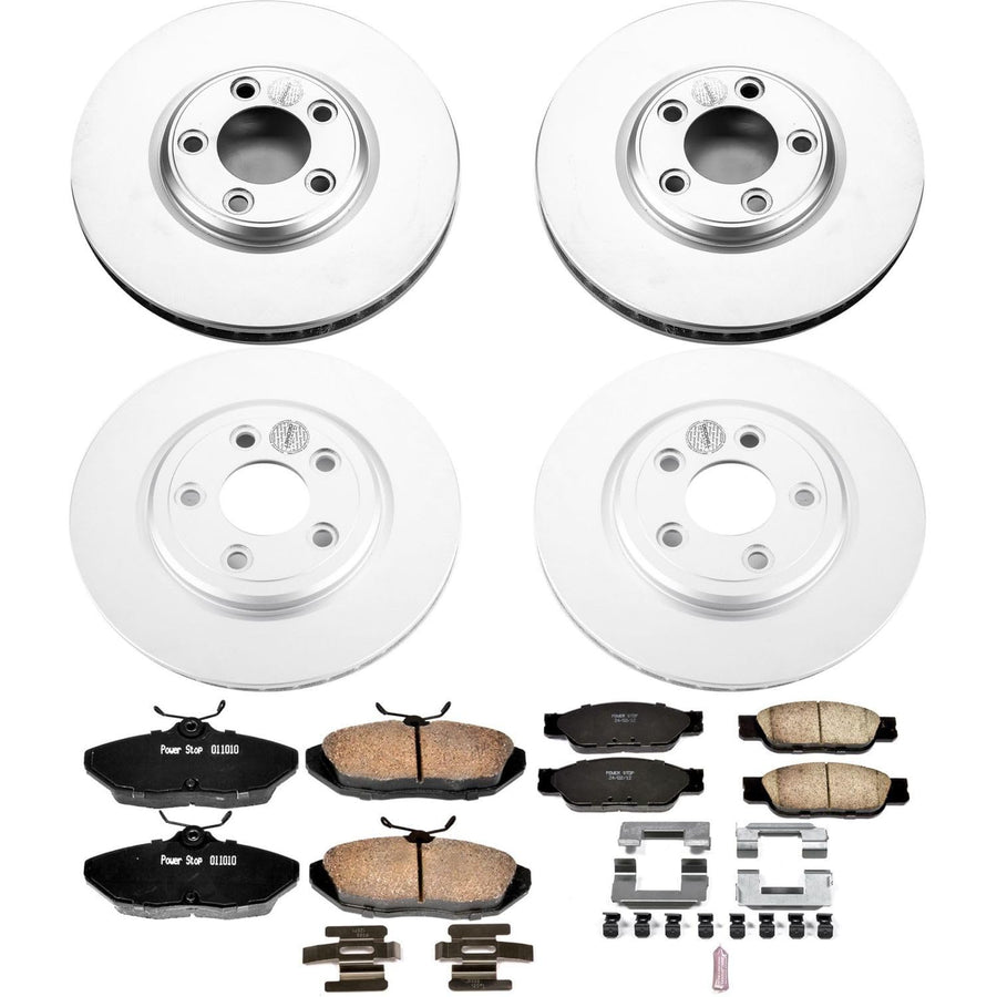 Power Stop Coated Brake Rotor and CRK1352 Ceramic Brake Pads- Front & Rear For Jaguar S-Type 2000-2002 [Model Specific]