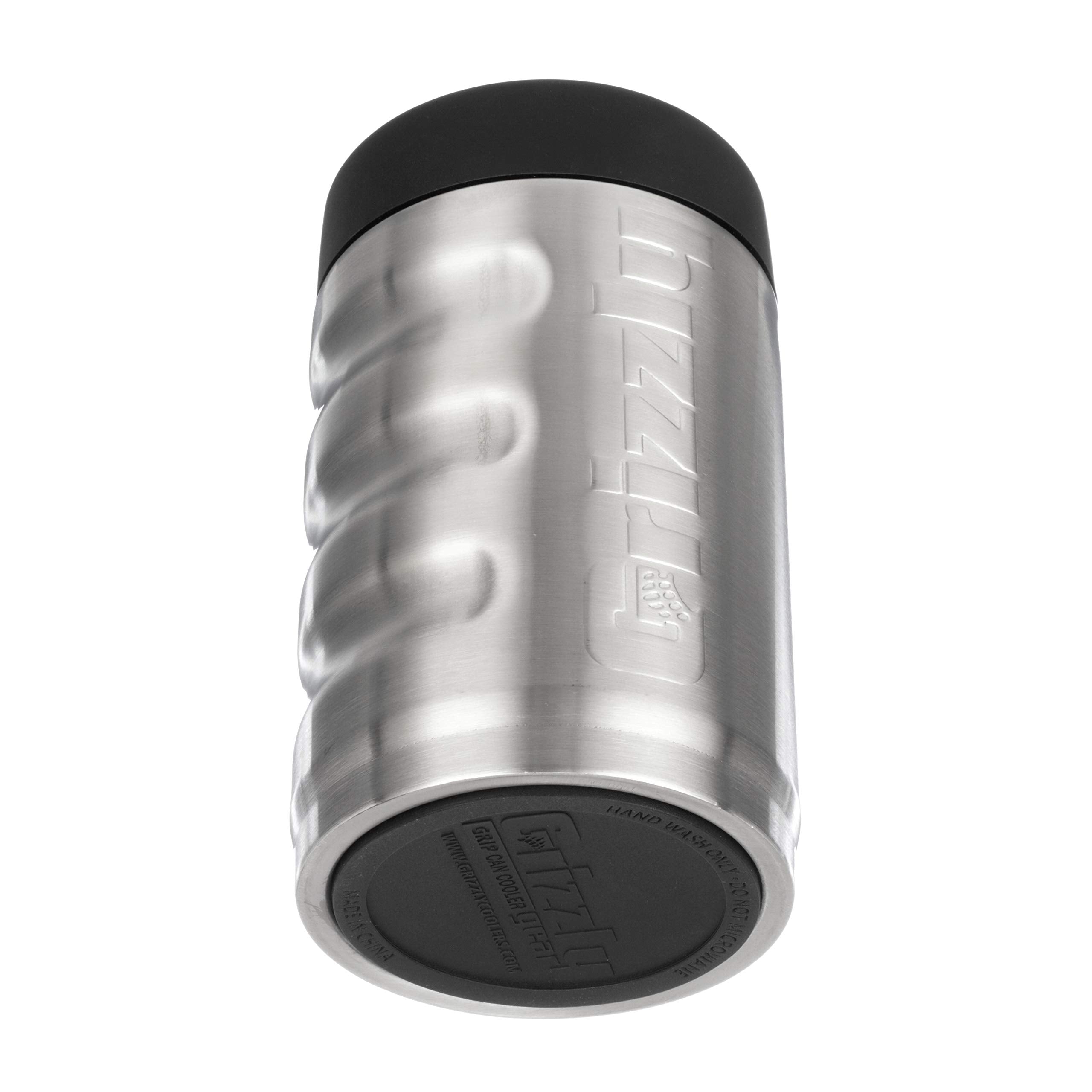 12 oz Grizzly Grip Can | Stainless Steel Vacuum Insulated Can Cooler | For 12 oz Regular Beer and Soda Cans Reusable Durable | Brushed Stainless