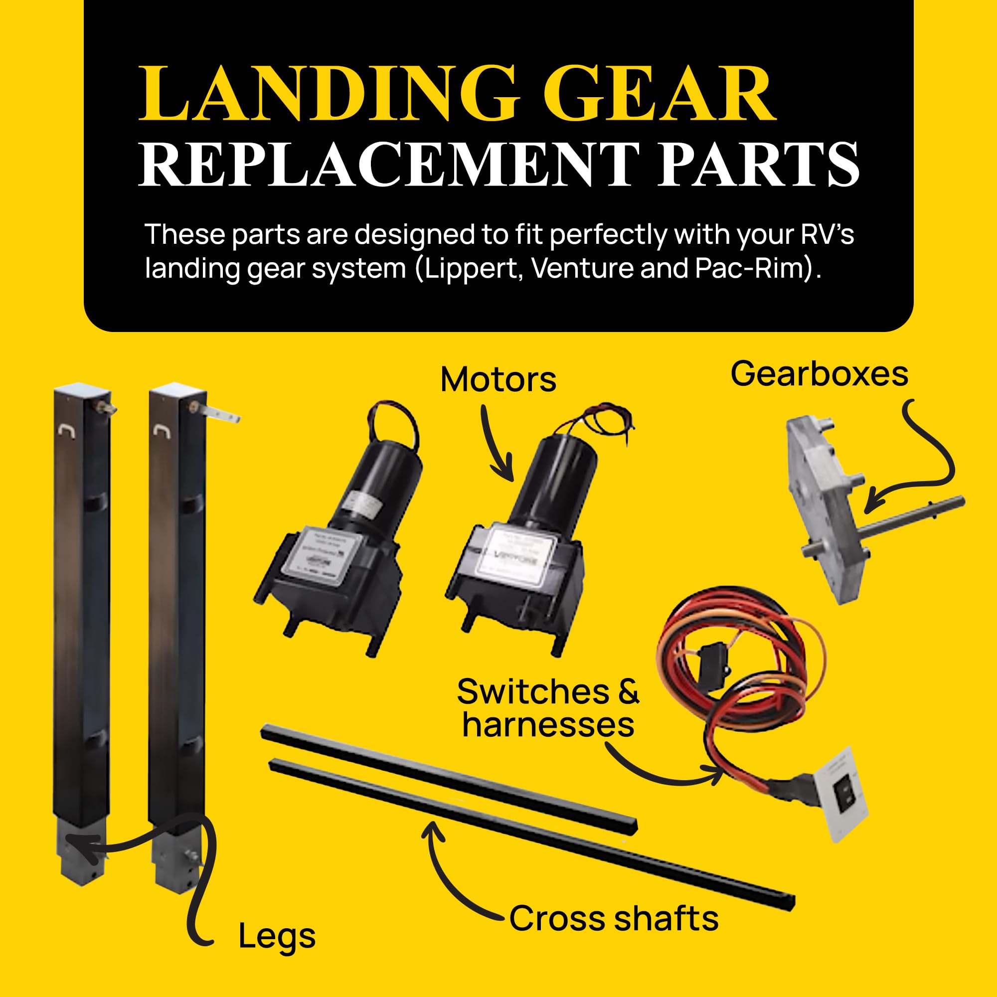 Stromberg Carlson Venture LG-177202 Lead Leg - 5th Wheel Landing Gear Replacement for RV, Camper & Trailer - Compatible with Lippert, Pac-Rim & Venture - Pin Included - Black, 33.5" Leg