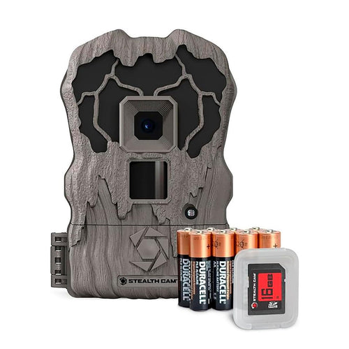 Combo Pack Stealth Cam QV18K - 18MP Photo & 720P Video at 30FPS 0.8 Sec Trigger Speed Wireless Hunting Trail Camera, 8 AA Batteries & 16GB SD Card Included
