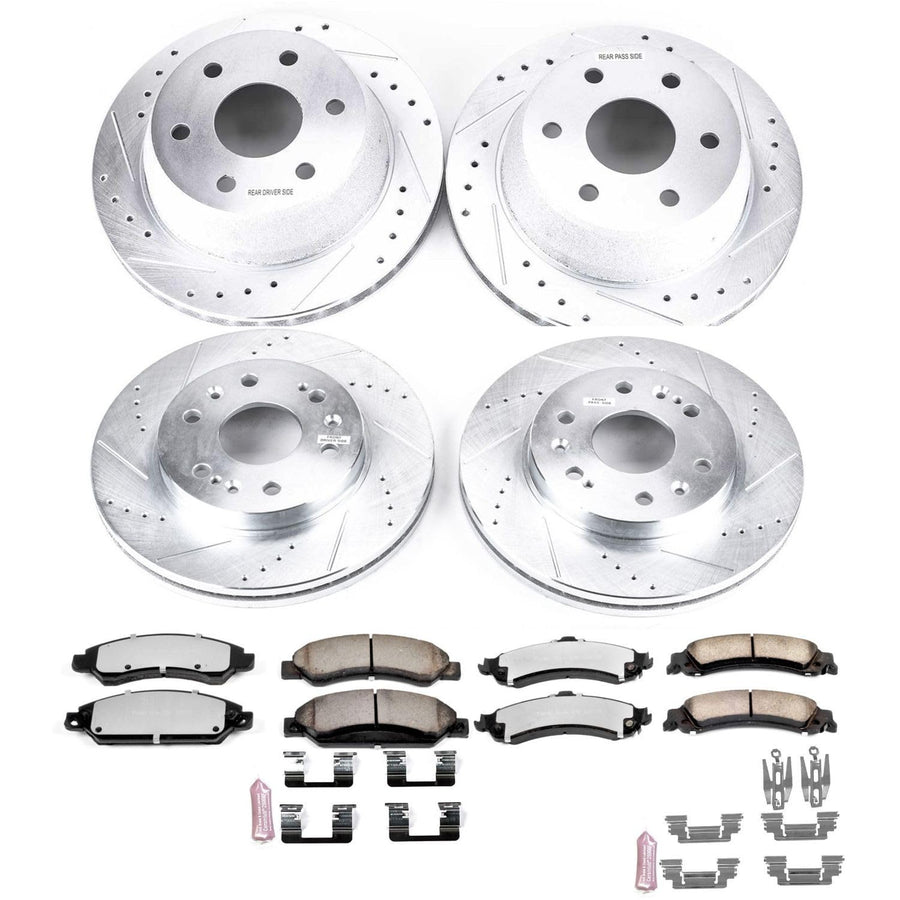 Brake Kit Power Stop Front and Rear For 2005 2006 GMC Sierra 1500 2007 GMC Sierra 1500 Classic - Truck & Tow Carbon Fiber Ceramic Pads & Drilled and Slotted Rotors Replacement, K8071-36