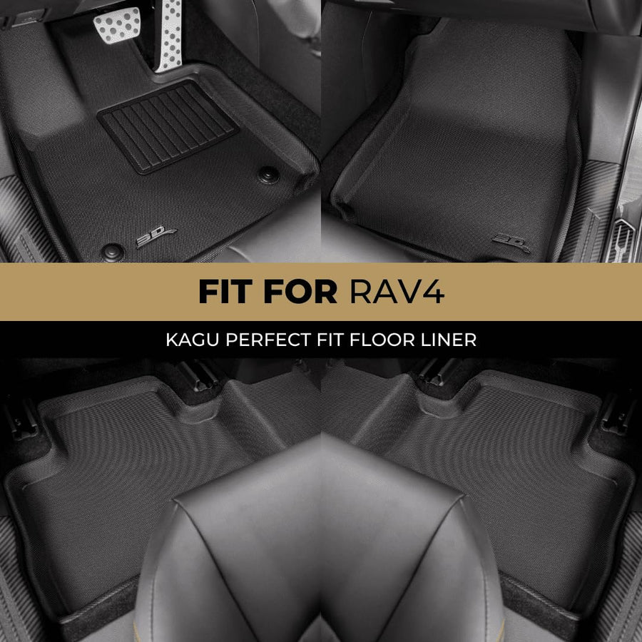3D MAXpider Kagu Custom Fit Floor Mat (Black) Compatible with Toyota Rav4 Hybrid 2019-2024 / Venza 2021-2024 - Full Set