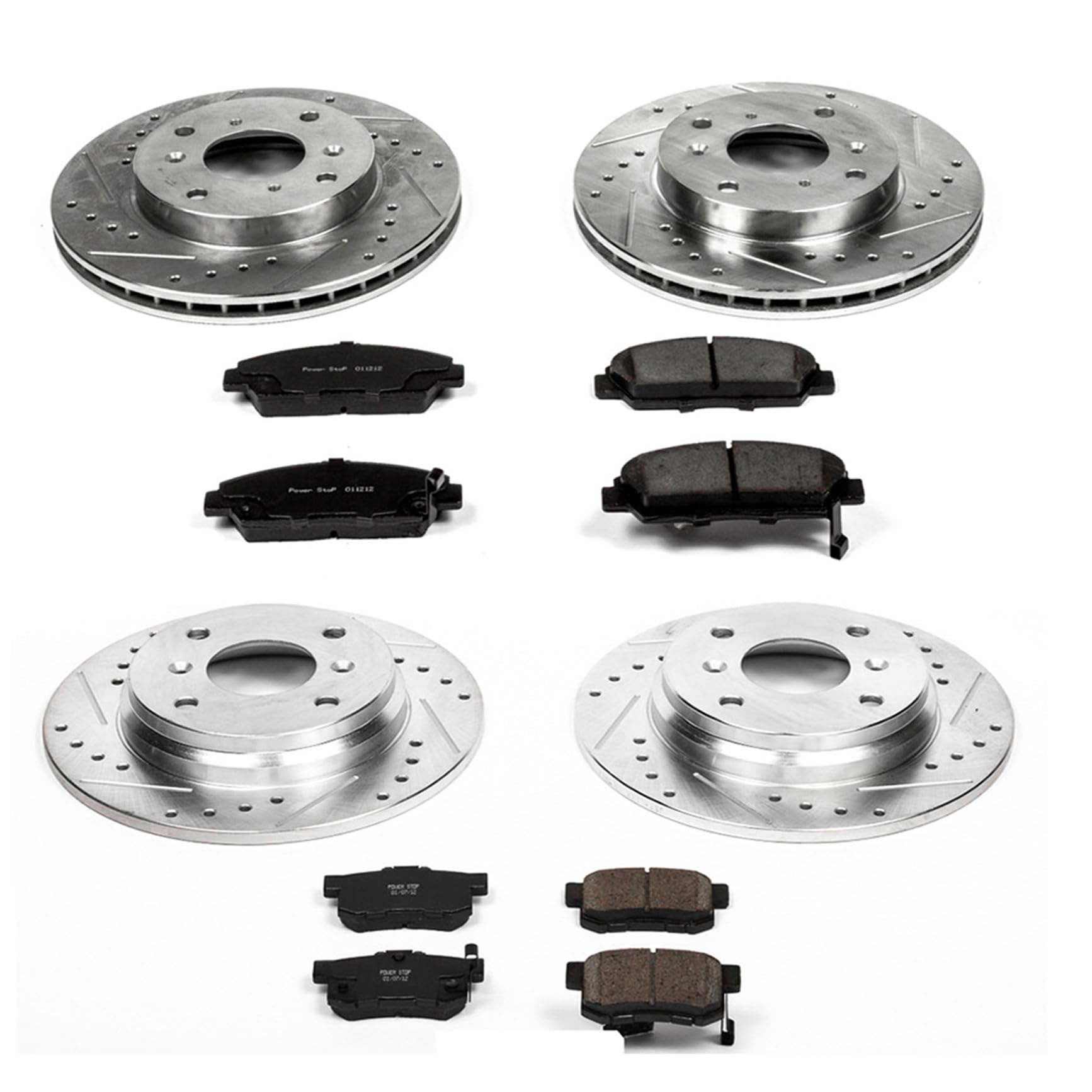 Power Stop K1034 Z23 Carbon Fiber Brake Pads Front and Rear with Drilled & Slotted Brake Rotors Kit For Honda Prelude 1992-1996 [Model Specific]