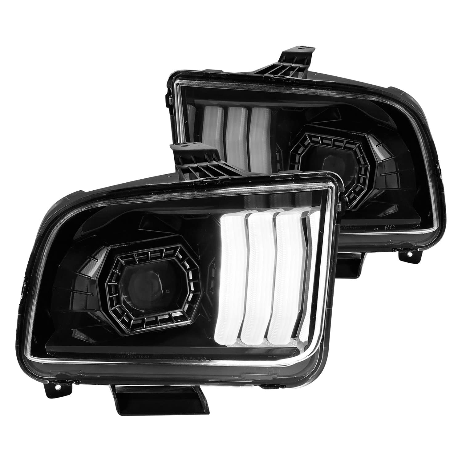 05-09 Ford Mustang ANZO (w/Factory Halogen HL Only) Projector Headlights w/Light Bar Black Housing (121566)