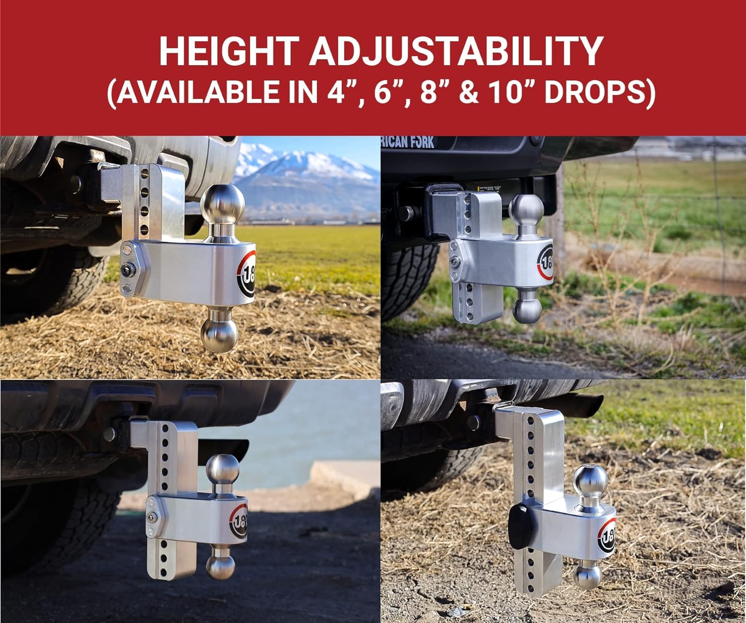 Weigh Safe 10" Drop LTB10-2 Hitch w/ 2" Shank/Shaft, Adjustable Aluminum Trailer & Ball Mount, Stainless Steel Combo Ball (2" & 2-5/16") and a Double-pin Key Lock