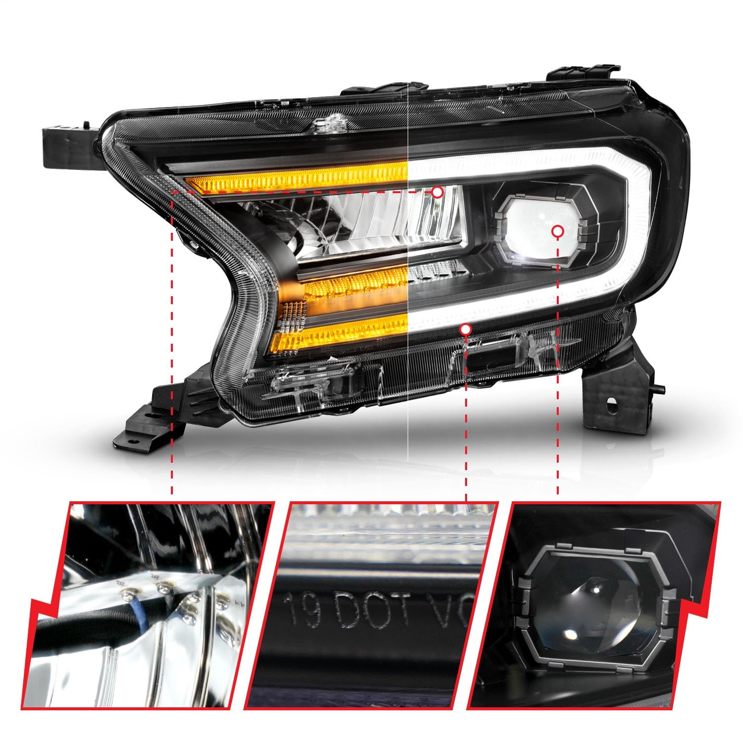 Black Sequential DRL Bar Projector LED Headlights - ANZO