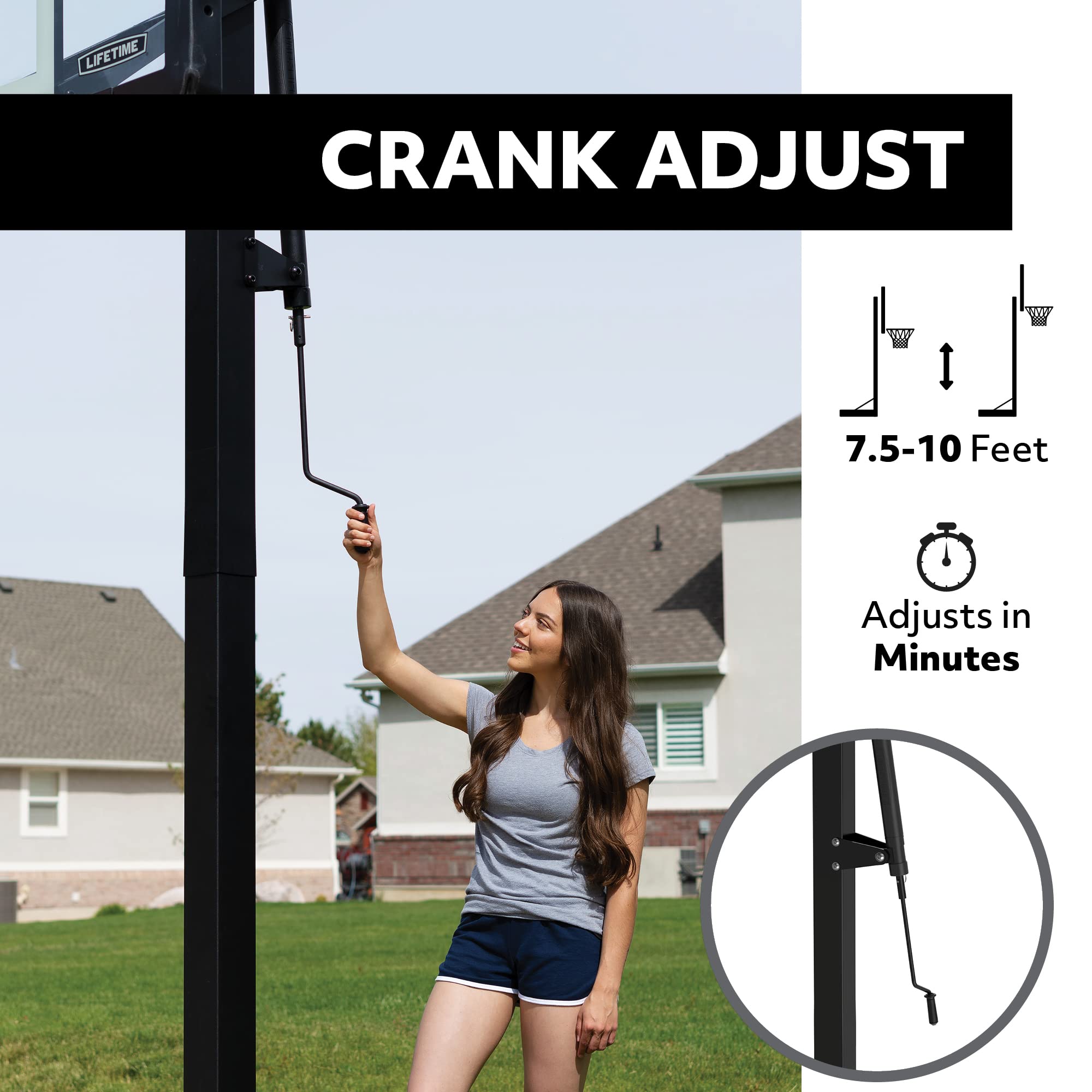 Crank Adjust Lifetime Bolt Down Basketball System, Tempered Glass Backboard, 60"