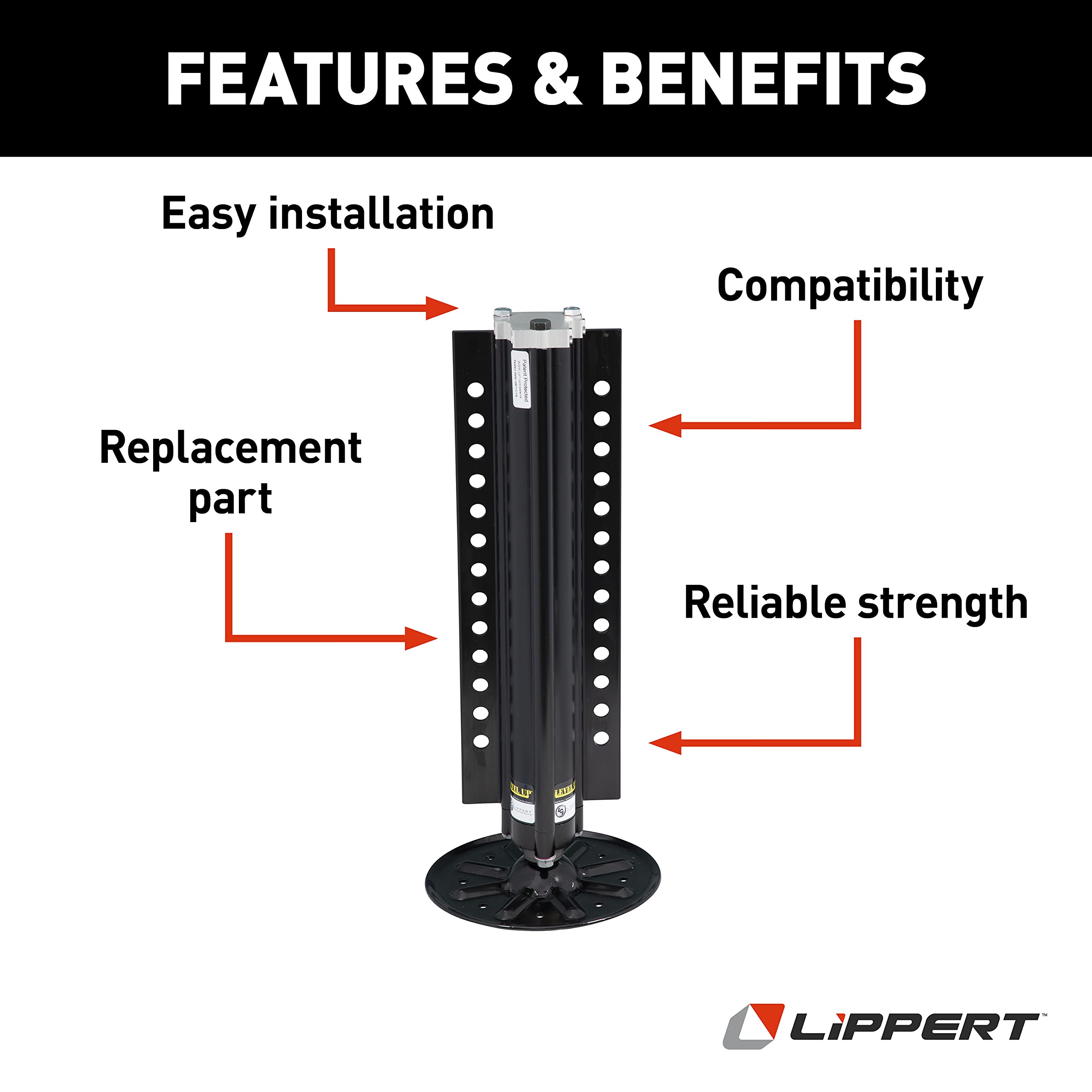 Lippert Aluminum Level Up RV Hydraulic Jack with 8,000-lb. Lift Capacity, Universal Fit, 9" Footpad, Easy Installation - 433458