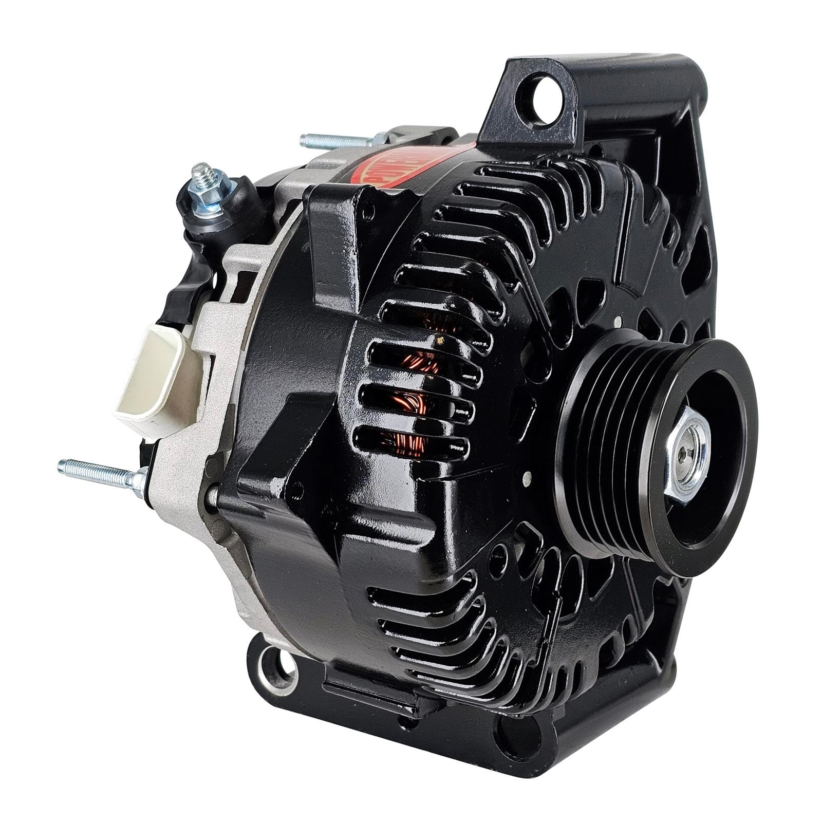 Black Powermaster 58403 Alternator (4G 200A 6 Groove Pulley Trans Mating PCM Controlled LI-SIG-AS Regular)