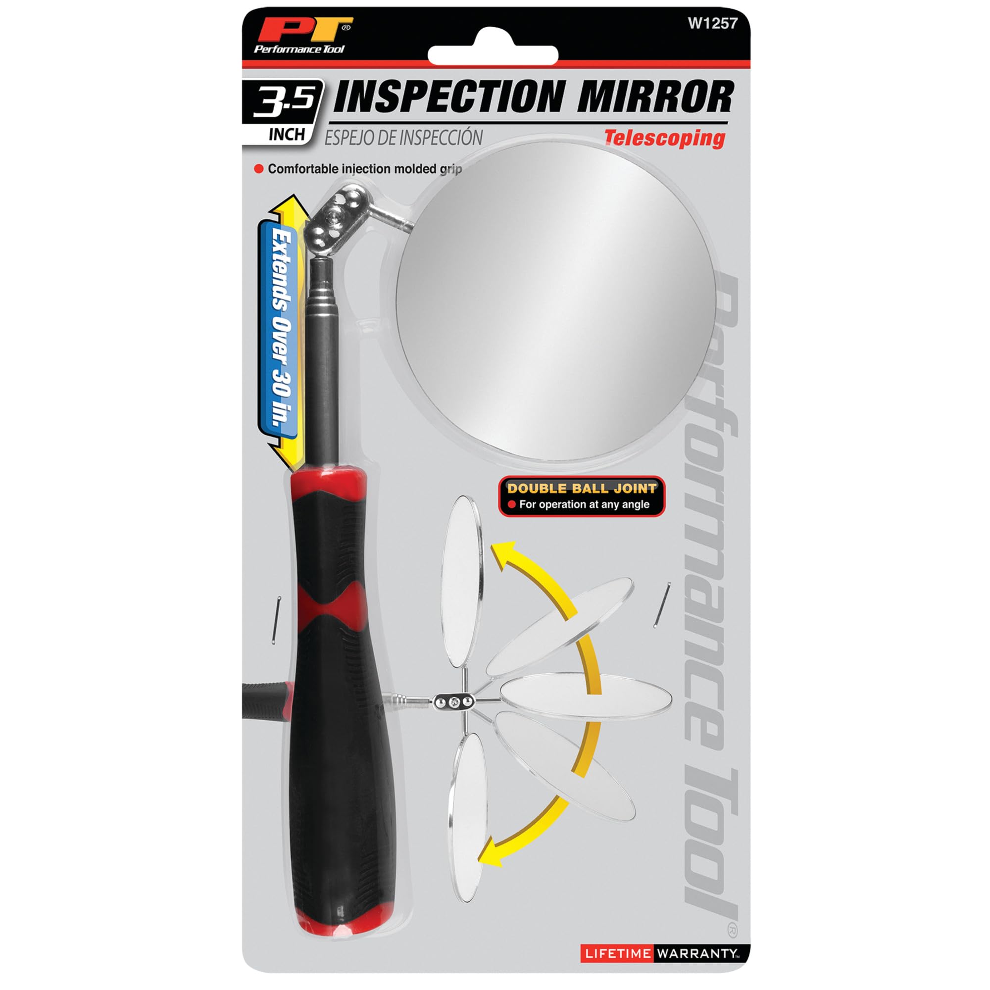 W1257 Performance Tool 3.5-Inch Jumbo Telescoping Inspection Mirror for Mechanics, Engineers, and DIY Enthusiasts - Perfect for Hard-to-Reach Areas