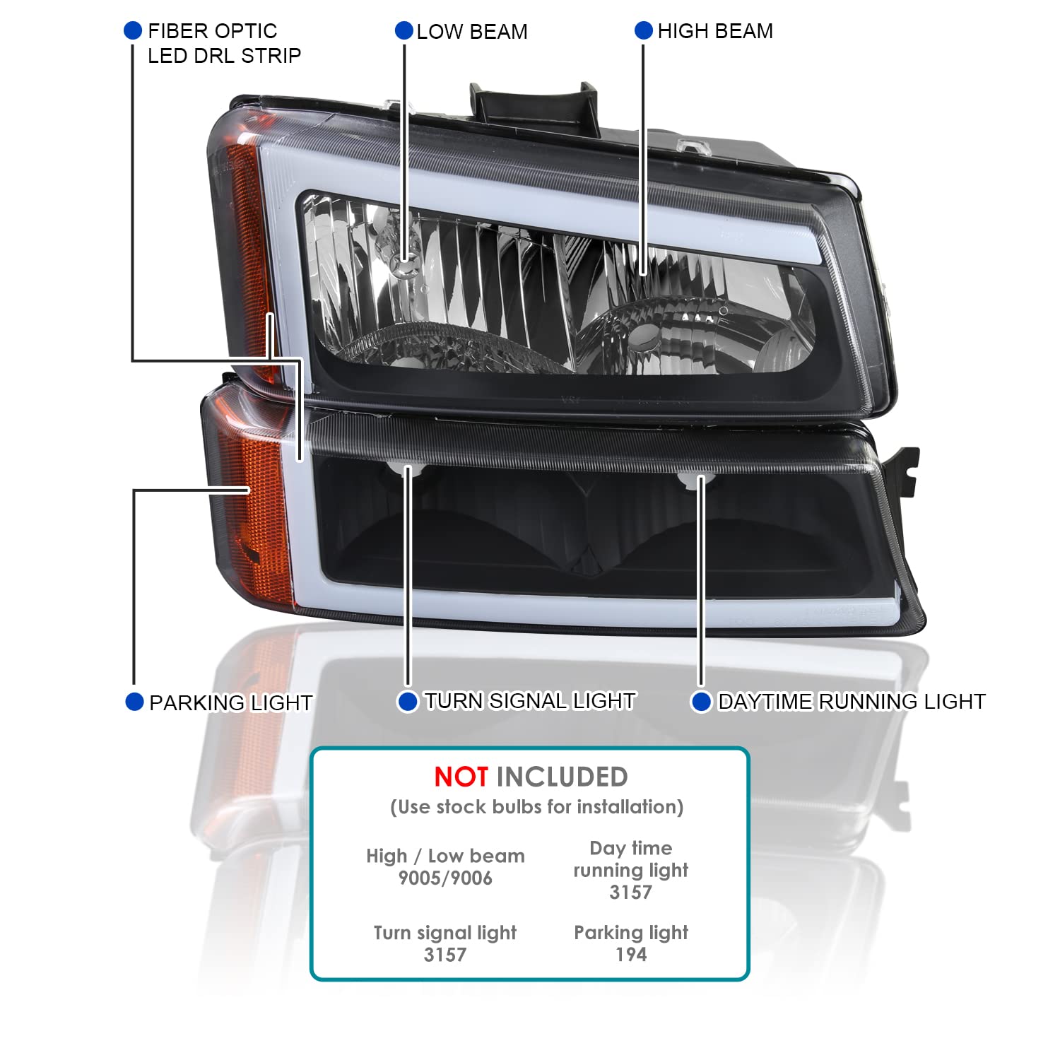 Black Headlights w/LED Light Bar SPEC-D TUNING Compatible with 2003-2007 Chevy Silverado 1500 2500 2002-2006 Avalanche, Left + Right Pair Headlamps Assembly