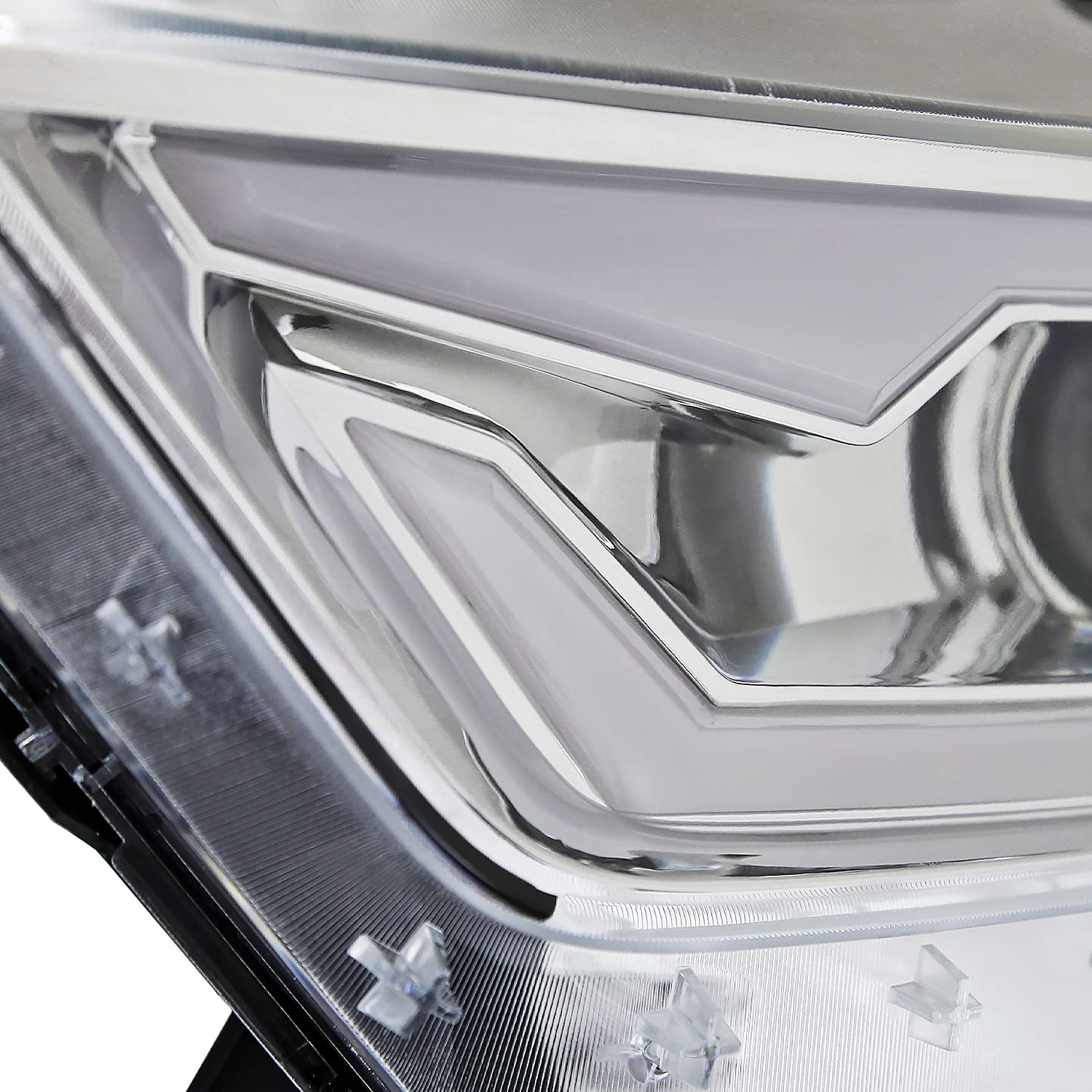 Chrome Projector Headlights SPEC-D TUNING w/LED Bar and Startup Animation Compatible with 2015-2017 Ford Mustang, 2018-2020 Ford Mustang Shelby, Left + Right Pair Headlamps Assembly