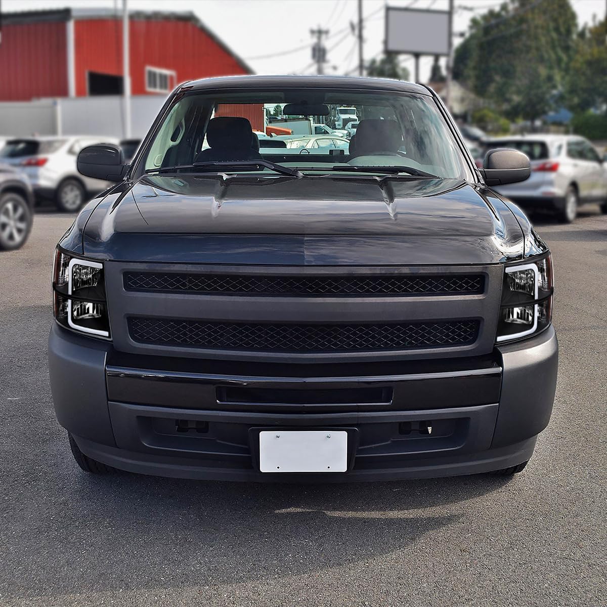 Black Headlights w/LED Light Bar SPEC-D TUNING Compatible with 2007-2013 Chevy Silverado 1500, 2007-2014 Silverado 2500HD 3500HD, Left + Right Pair Headlamp Assembly