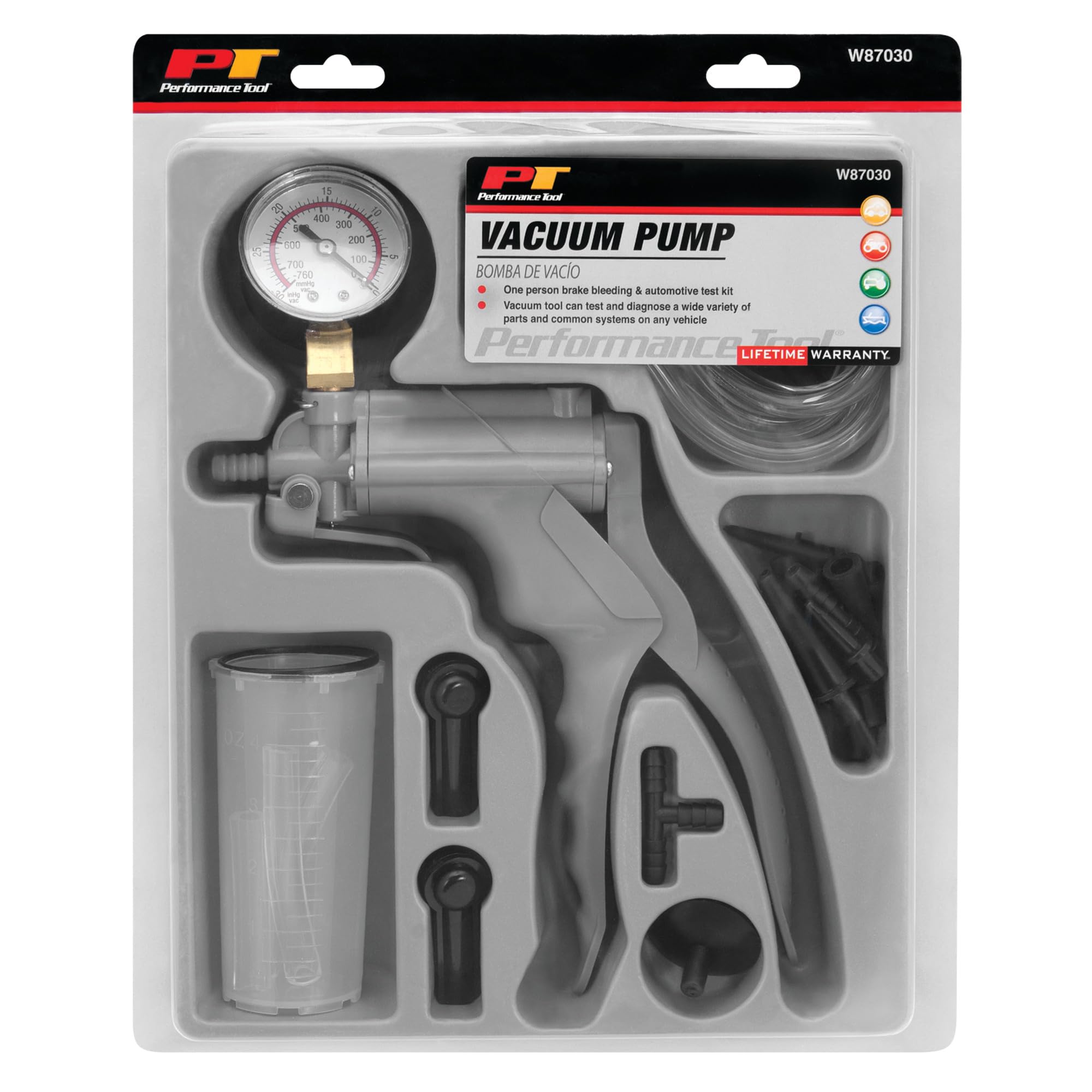 One-Man Performance Tool W87030 Hand Vacuum Pump Kit for Brake Bleeding and Automotive Tests