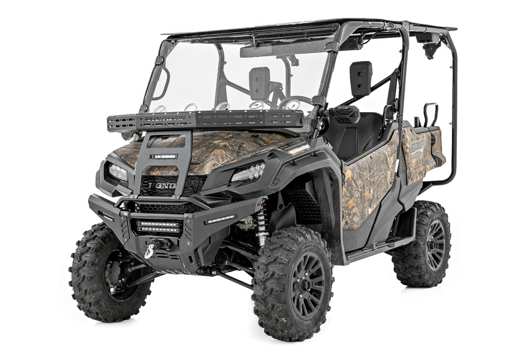 Front Cargo Rack Kit Rough Country for Honda Pioneer 1000 - Trail-Ready Design with 6" Slimline LED Light Bar & Mesh Tie-Down Panels